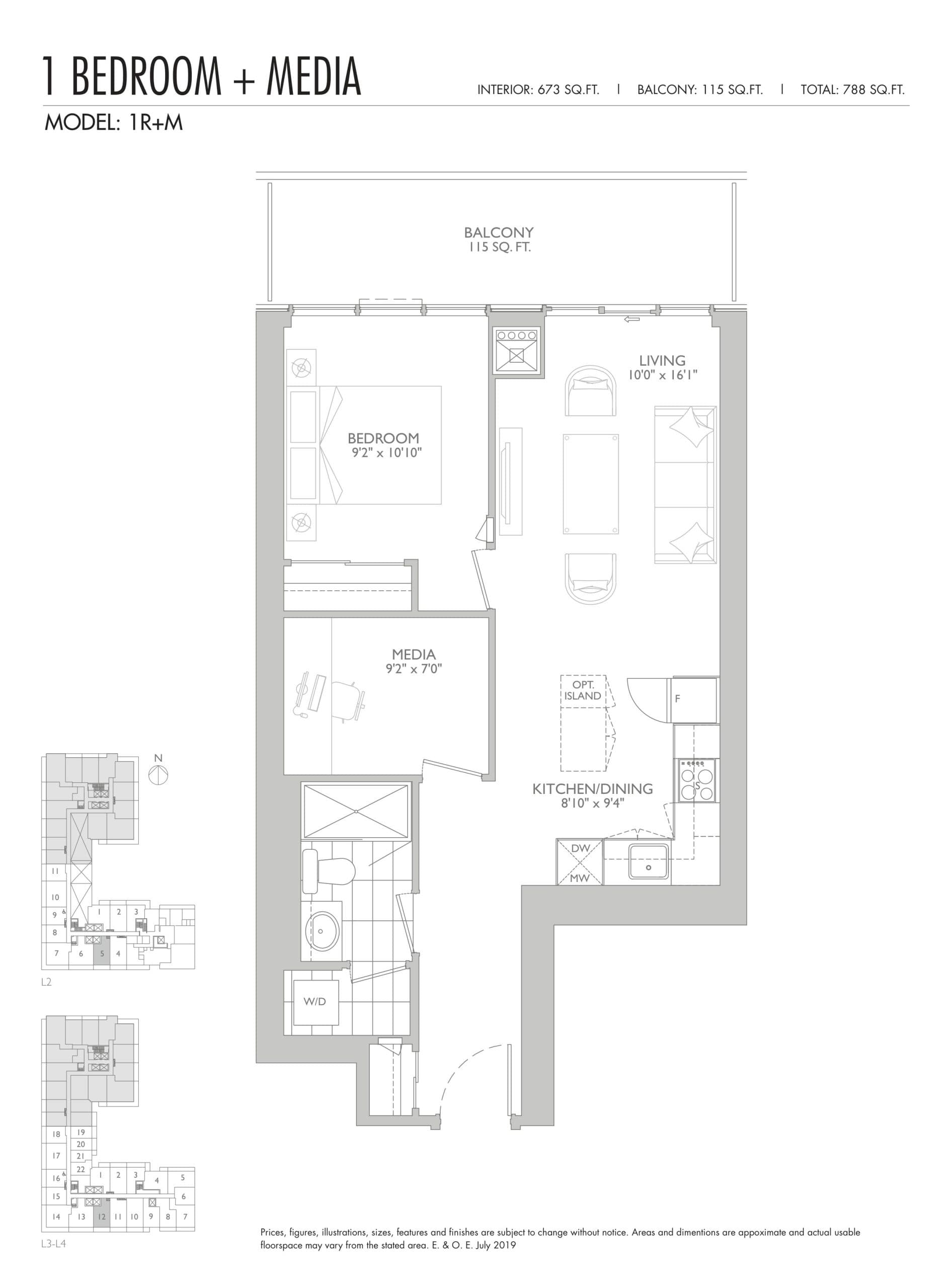 1R+M Floor Plan at Sixty Five Broadway Condos - 673 sq.ft