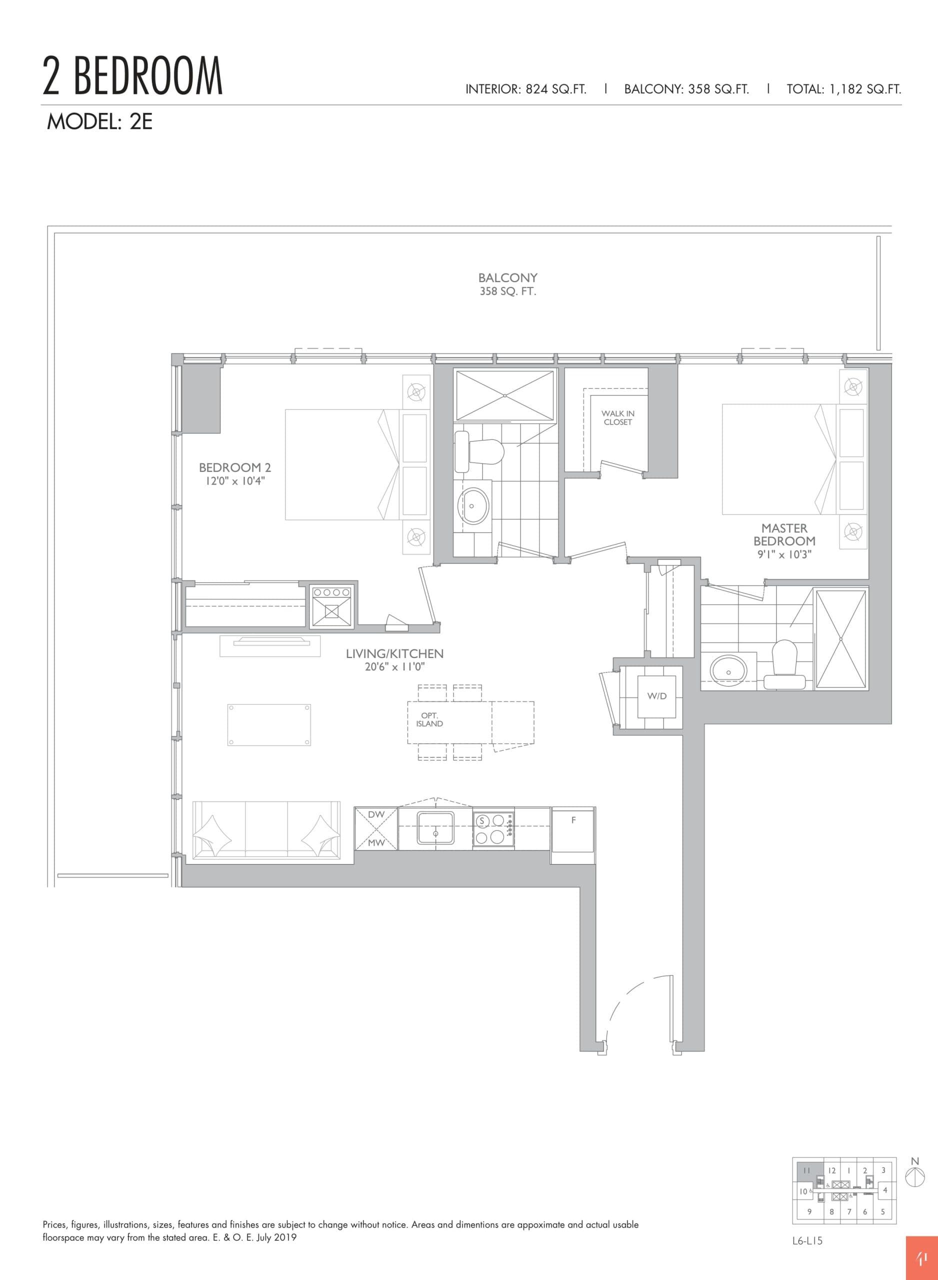 2E Floor Plan at Sixty Five Broadway Condos - 824 sq.ft