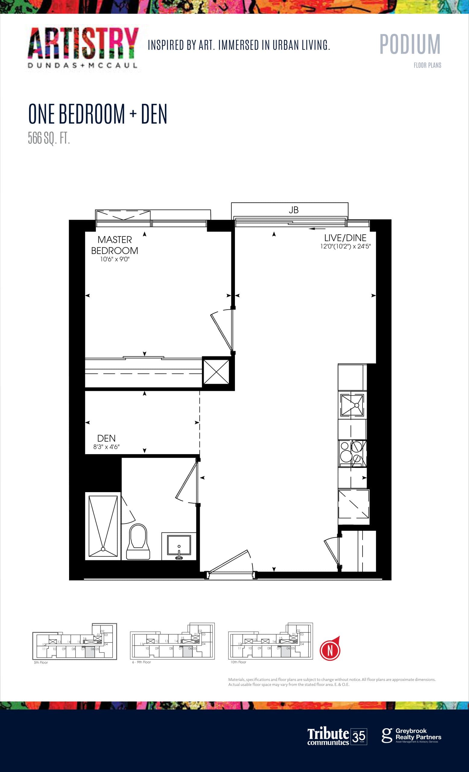 566 sq. ft. - Podium Floor Plan at Artistry Condos - 566 sq.ft
