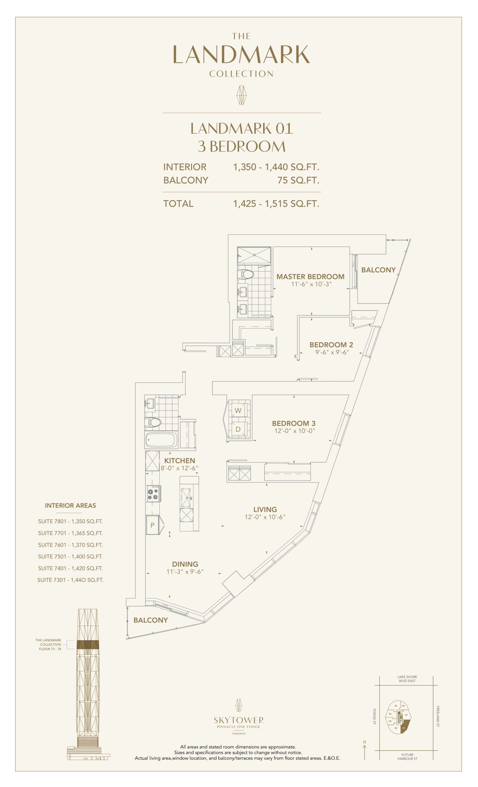 Landmark 01 Floor Plan at SkyTower at Pinnacle One Yonge - 1440 sq.ft