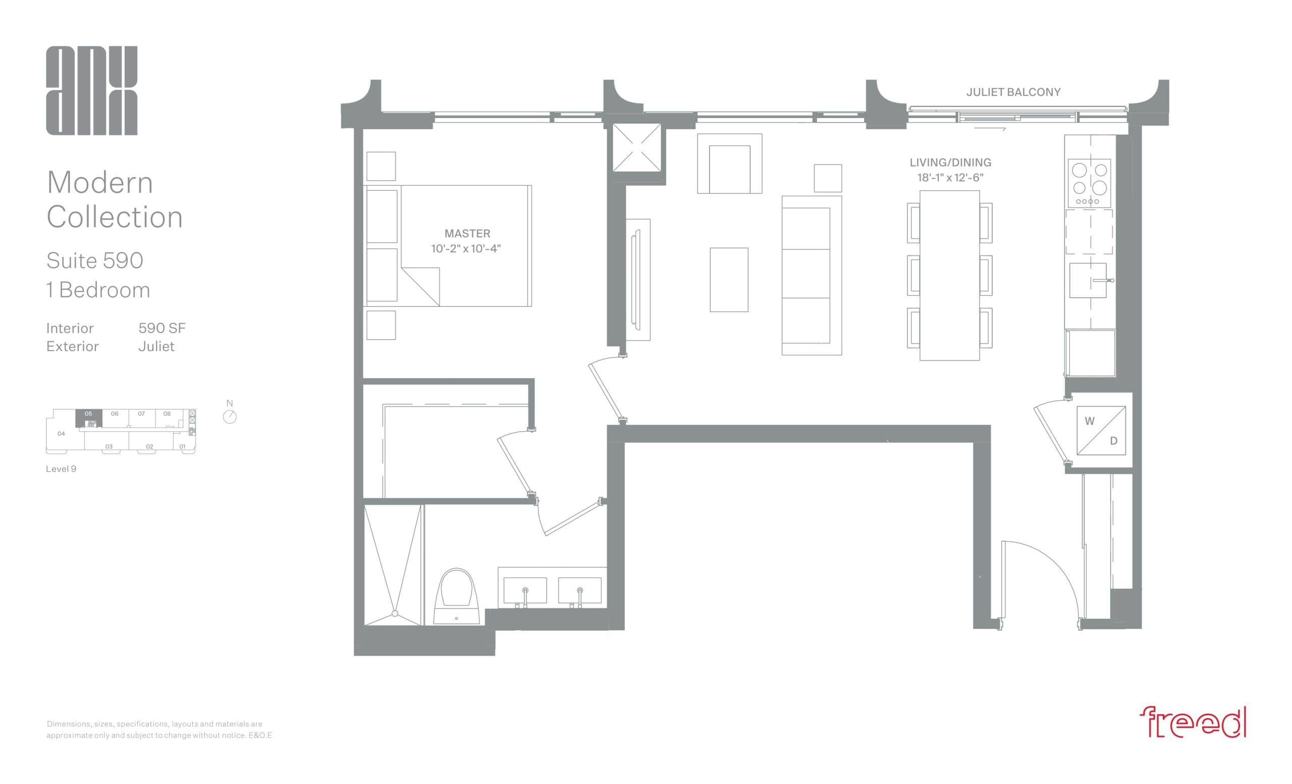 Suite 590 (Modern Collection) Floor Plan at ANX Condos - 590 sq.ft
