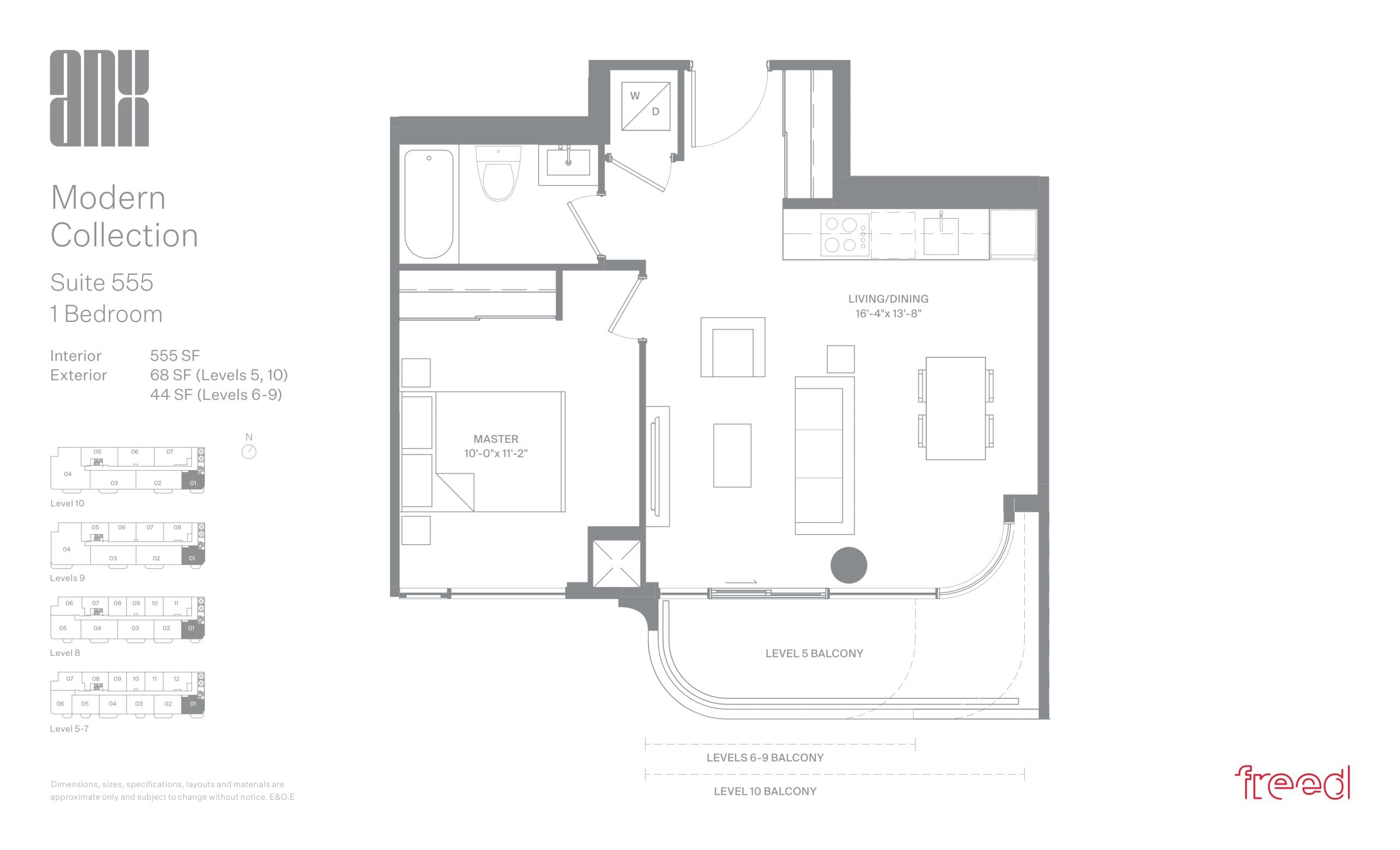 Suite 555 (Modern Collection) Floor Plan at ANX Condos - 555 sq.ft