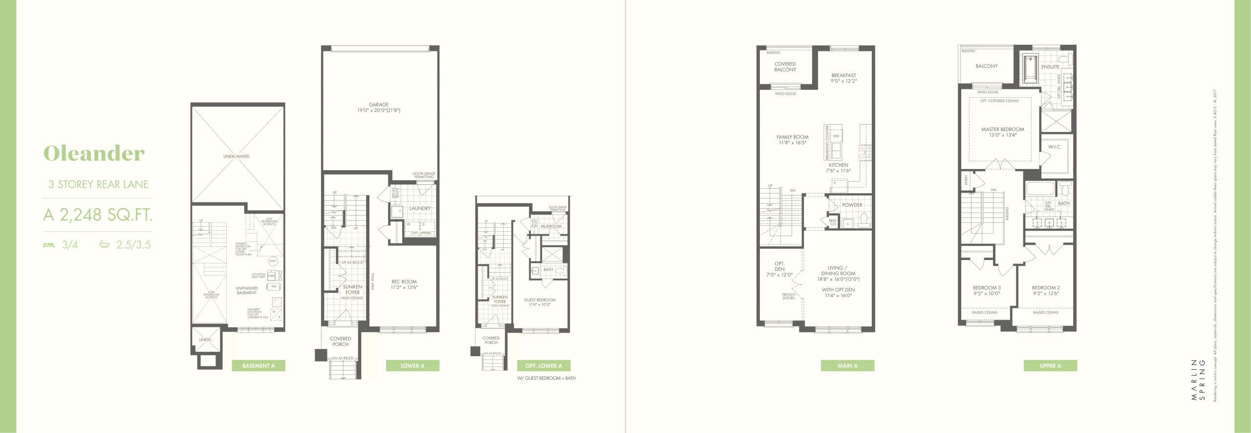 Oleander A Floor Plan at Ivylea Towns - 2248 sq.ft
