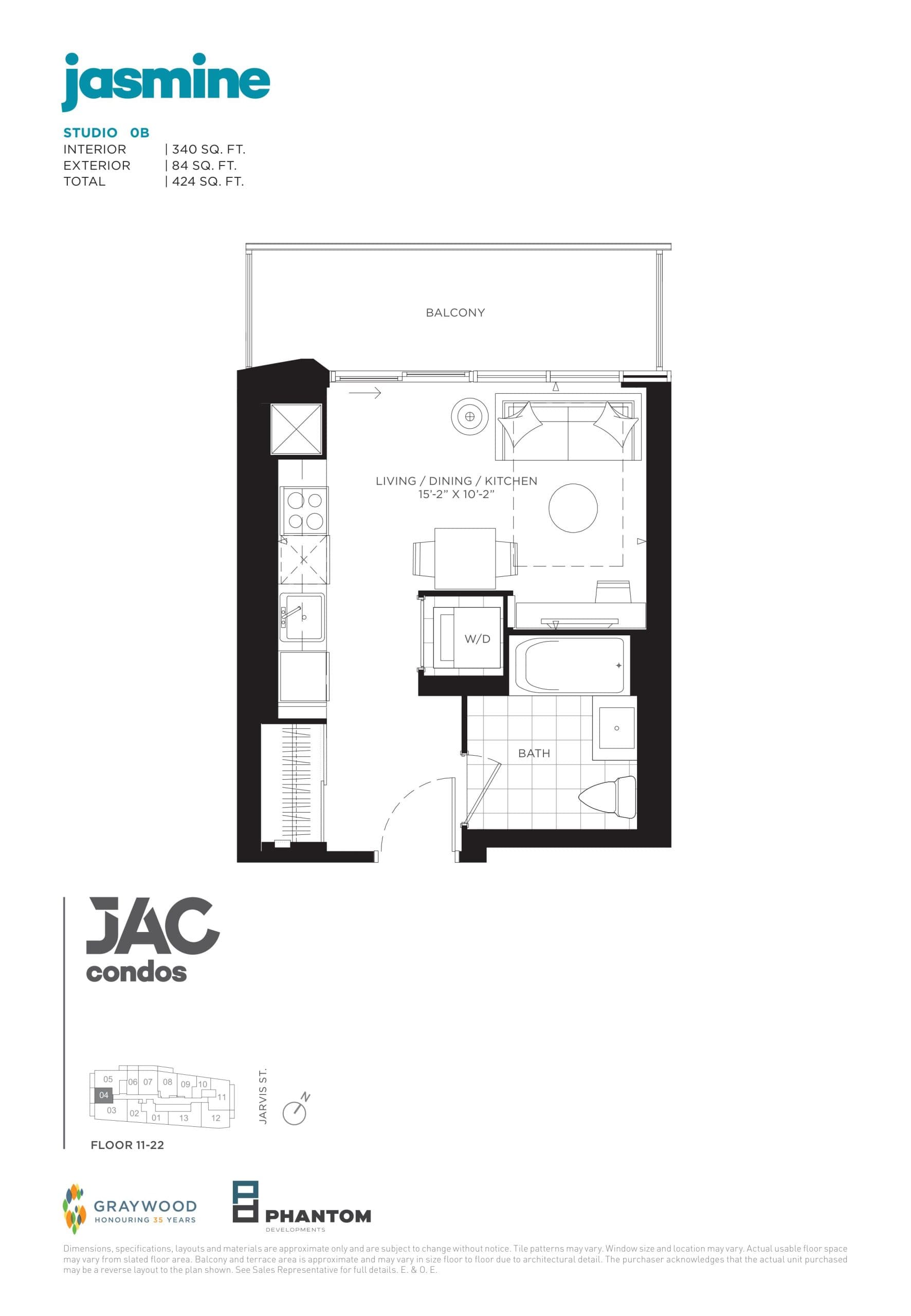 Jasmine Floor Plan at JAC Condos - 340 sq.ft