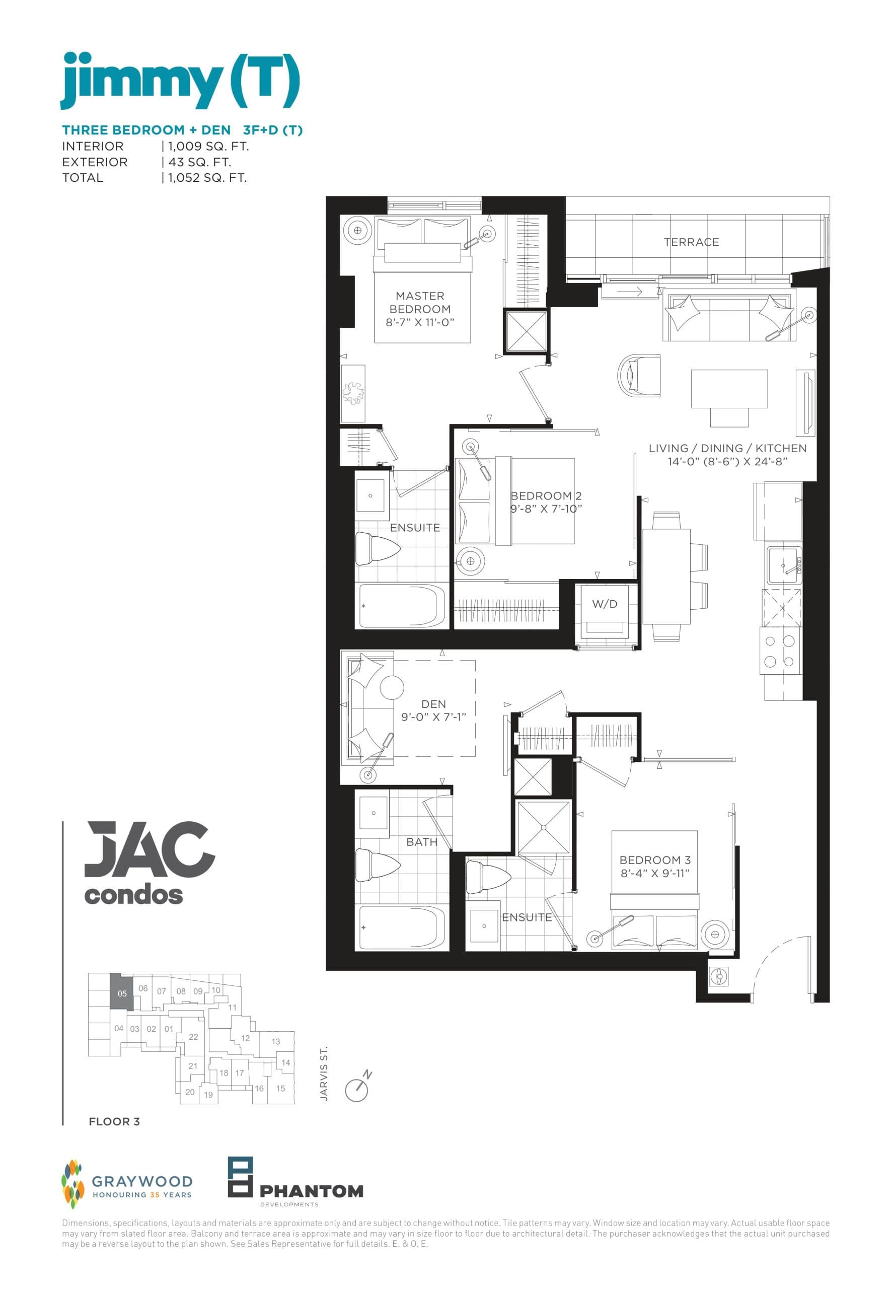Jimmy (T) Floor Plan at JAC Condos - 1009 sq.ft