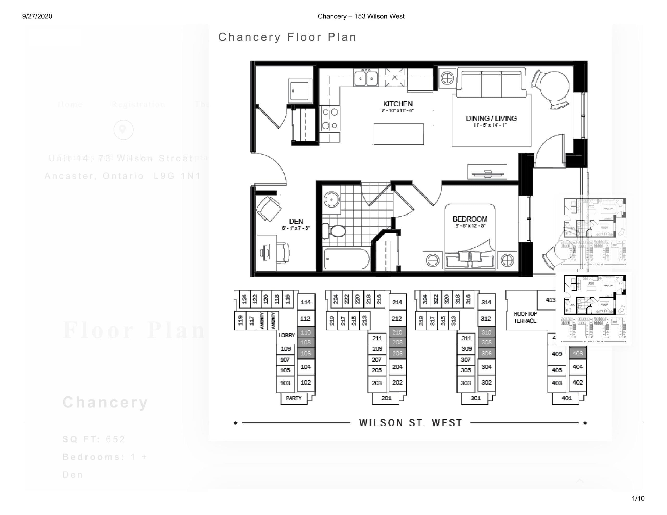 Chancery Floor Plan at 153 Wilson West Condos - 652 sq.ft