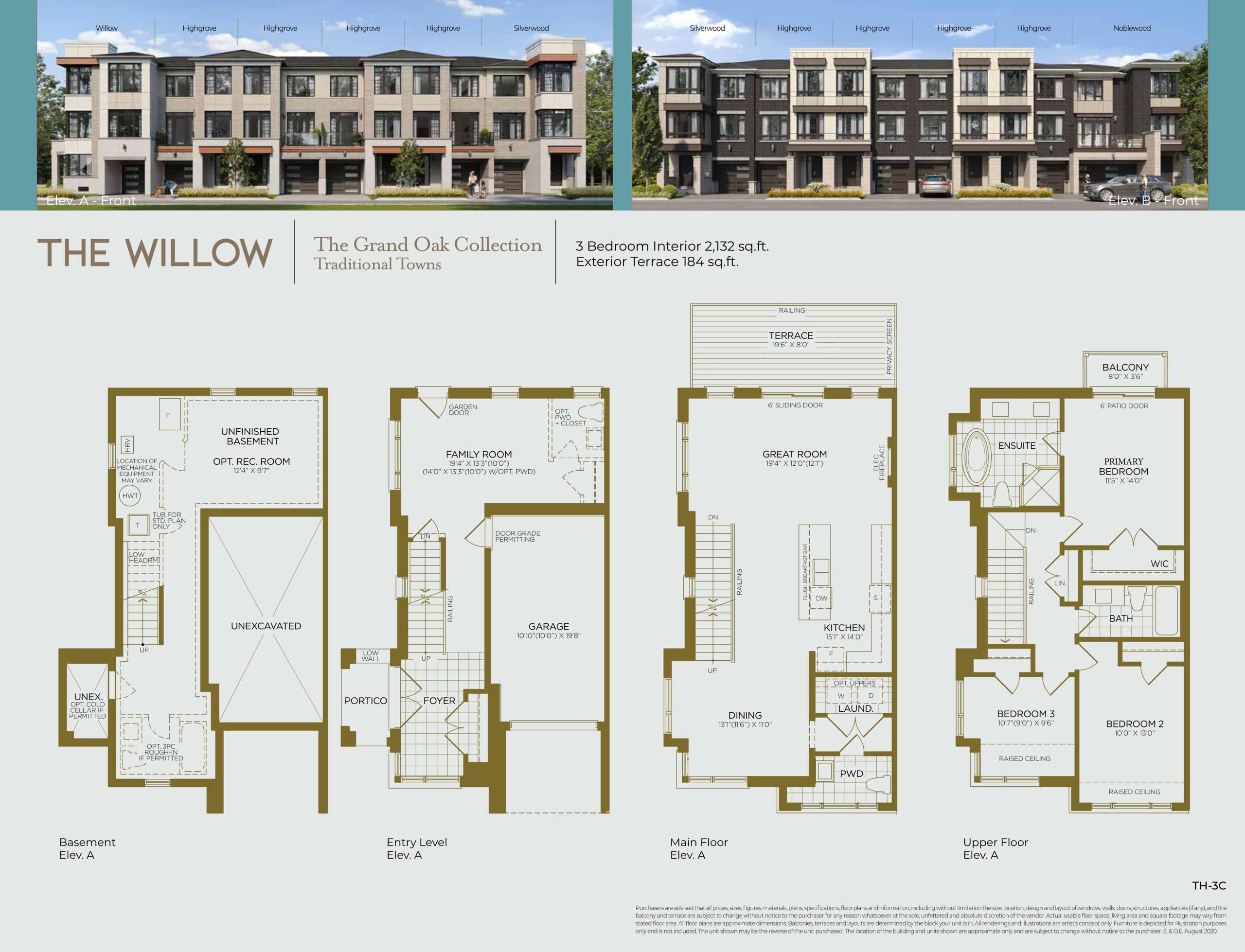 The Willow Floor Plan at Twelve Oaks Towns - 2132 sq.ft
