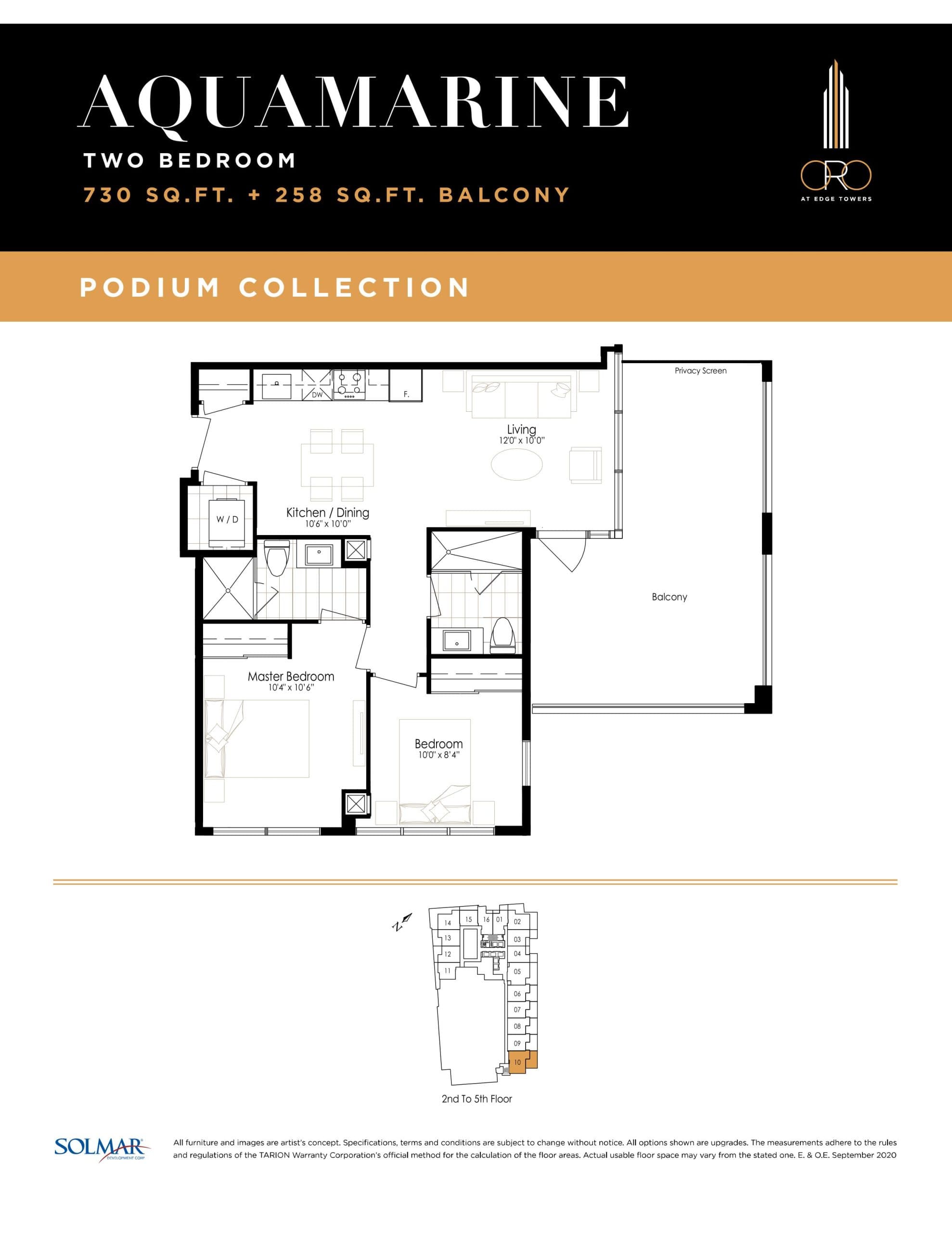 Aquamarine (Podium Collection) Floor Plan at ORO at Edge Towers Condos - 730 sq.ft