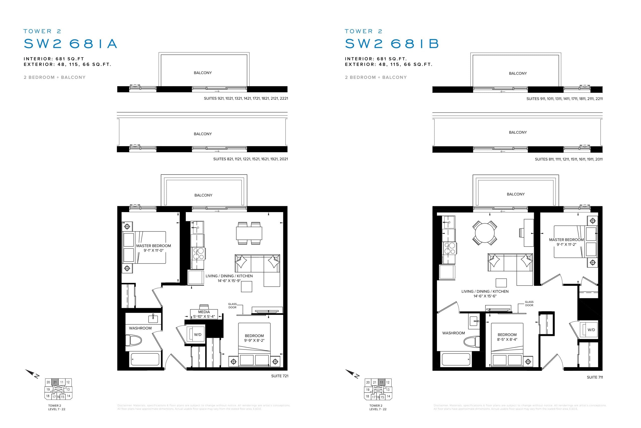 SW2 681A Floor Plan at SXSW Tower 2 Condos (SXSW2) - 681 sq.ft