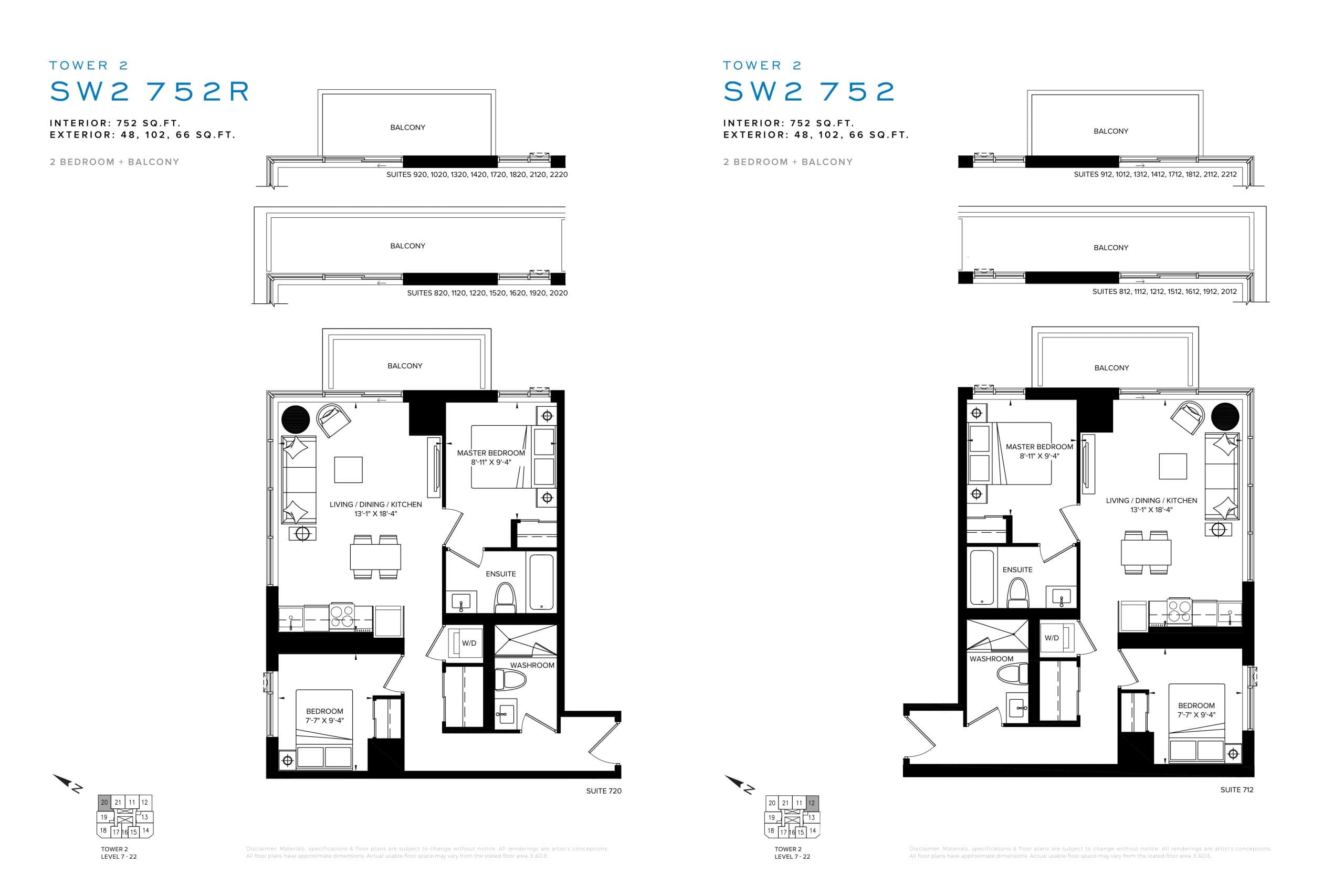 SW2 752R Floor Plan at SXSW Tower 2 Condos (SXSW2) - 752 sq.ft