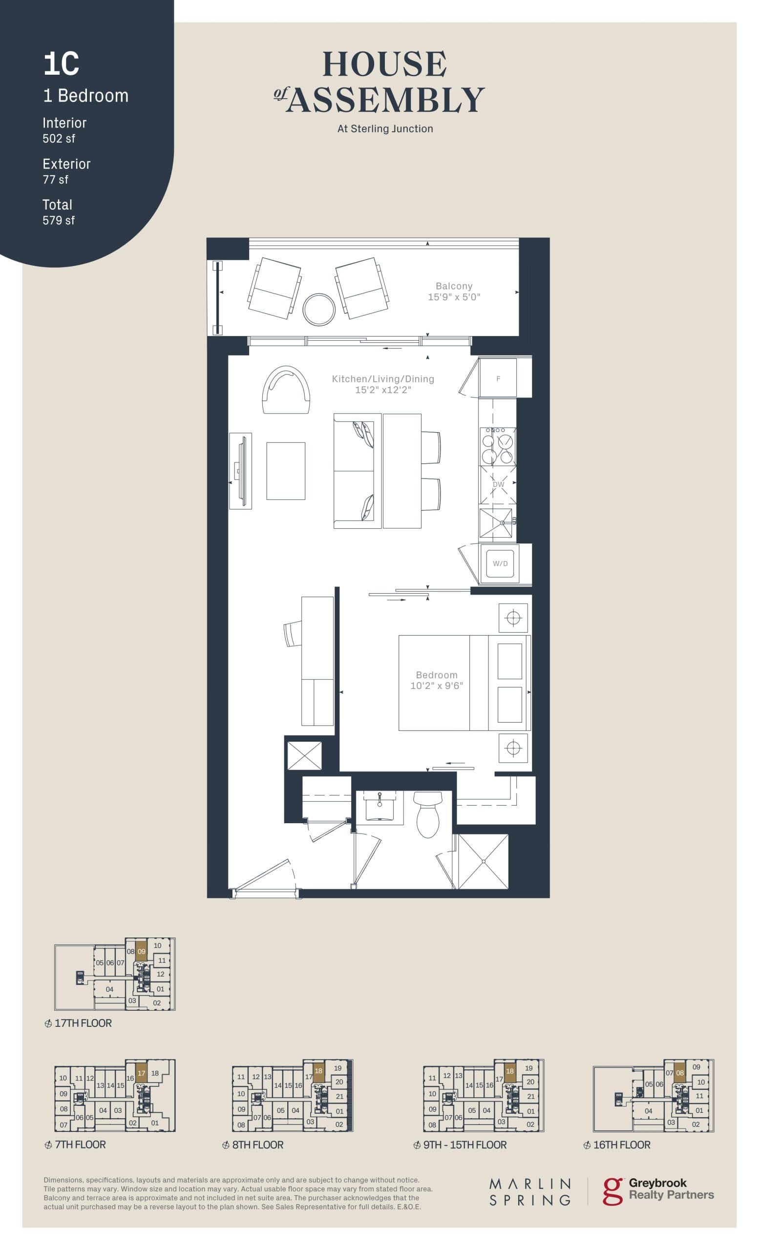 1C Floor Plan at House of Assembly Condos - 502 sq.ft