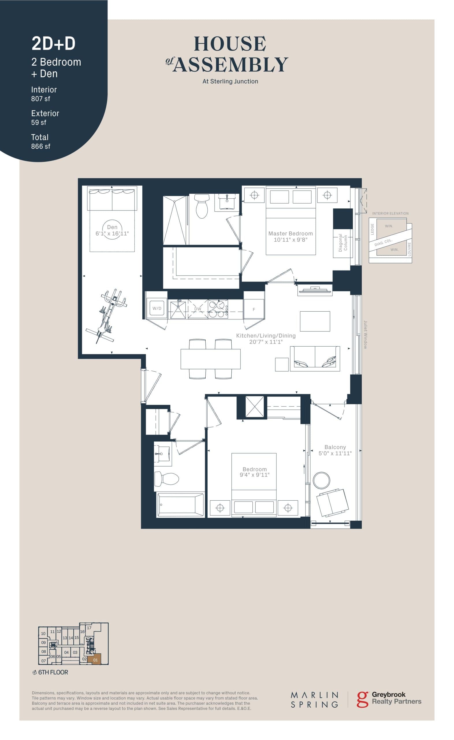 2D+D Floor Plan at House of Assembly Condos - 807 sq.ft