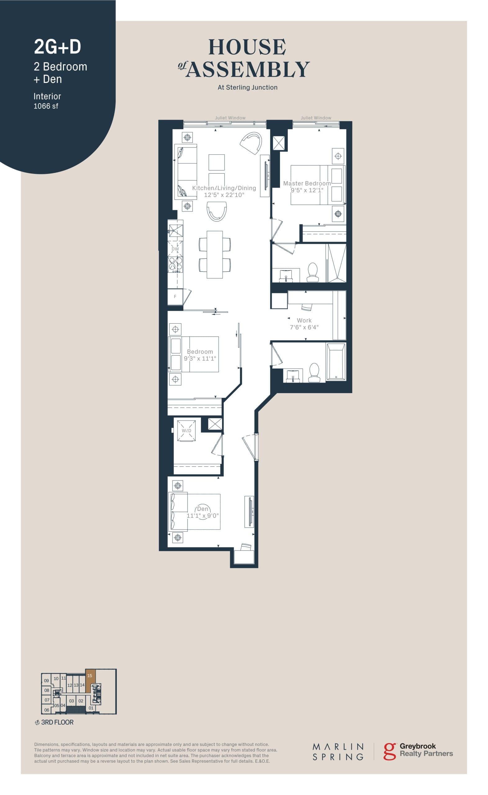 2G+D Floor Plan at House of Assembly Condos - 1066 sq.ft