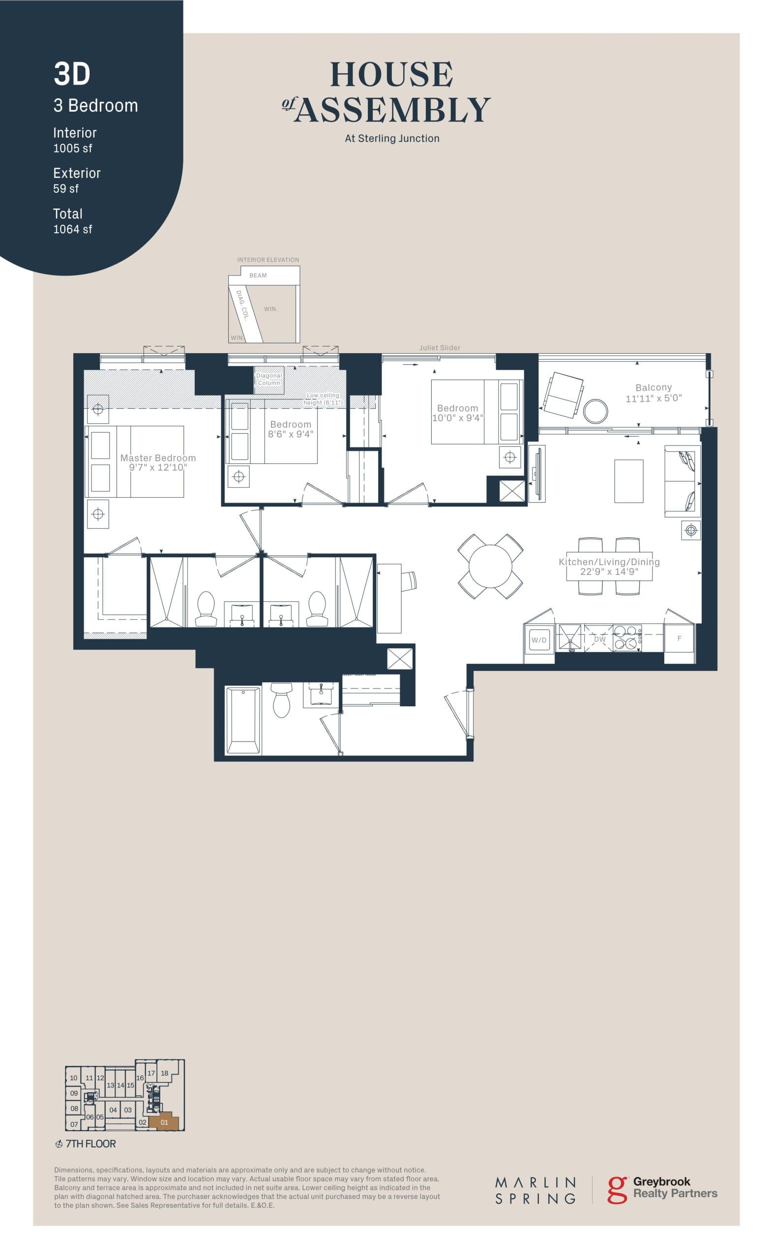3D Floor Plan at House of Assembly Condos - 1005 sq.ft