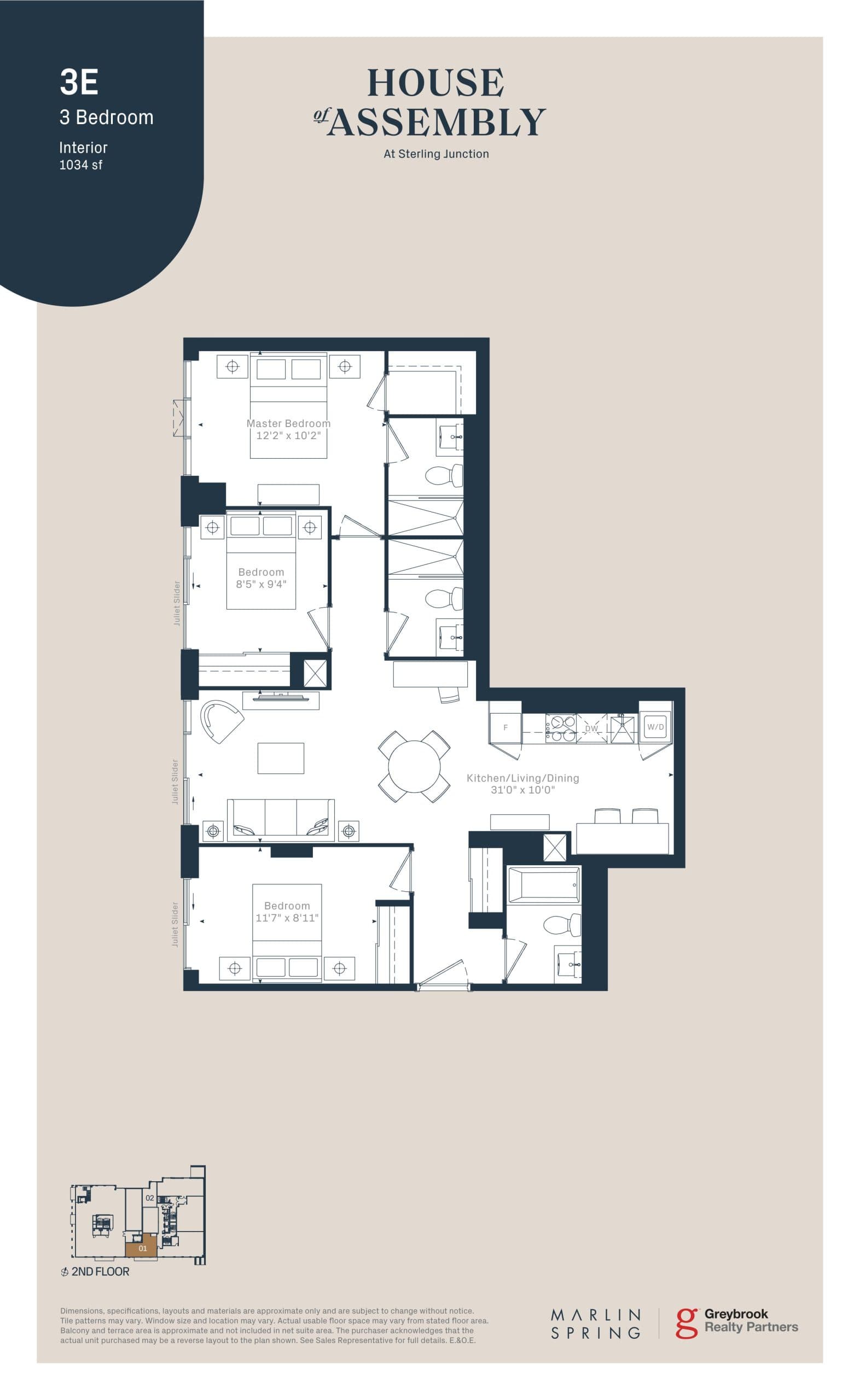 3E Floor Plan at House of Assembly Condos - 1034 sq.ft