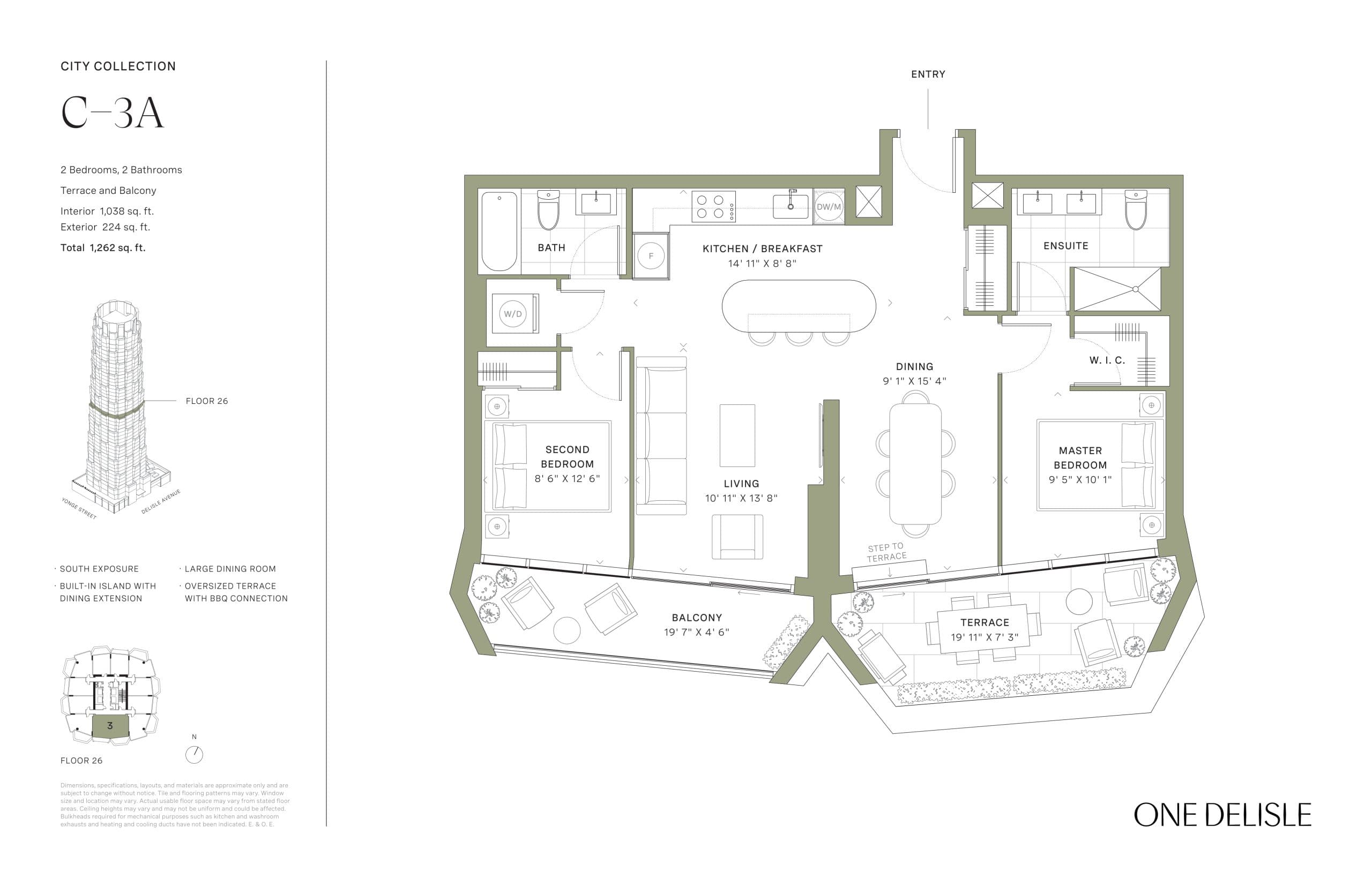 C-3A Floor Plan at One Delisle Condos - 1038 sq.ft