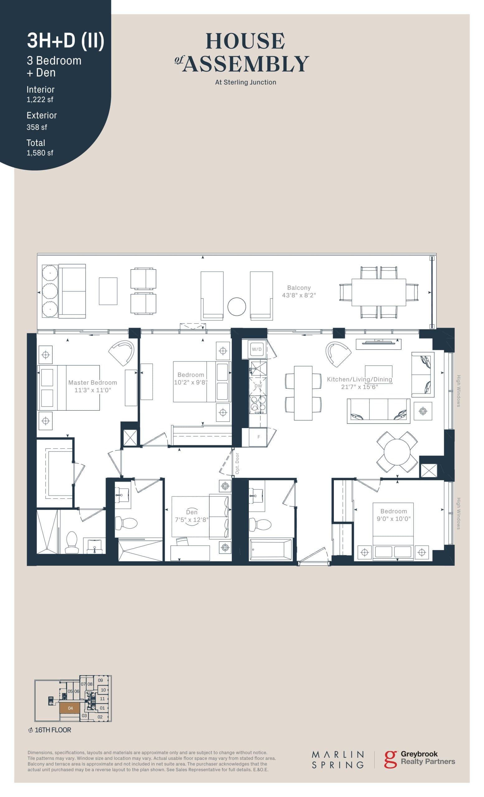 3H+D (II) Floor Plan at House of Assembly Condos - 1222 sq.ft