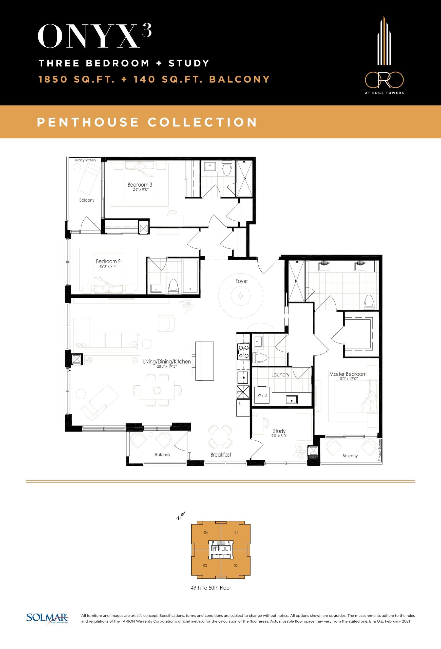 Onyx (Penthouse Collection) Floor Plan at ORO at Edge Towers Condos - 1850 sq.ft
