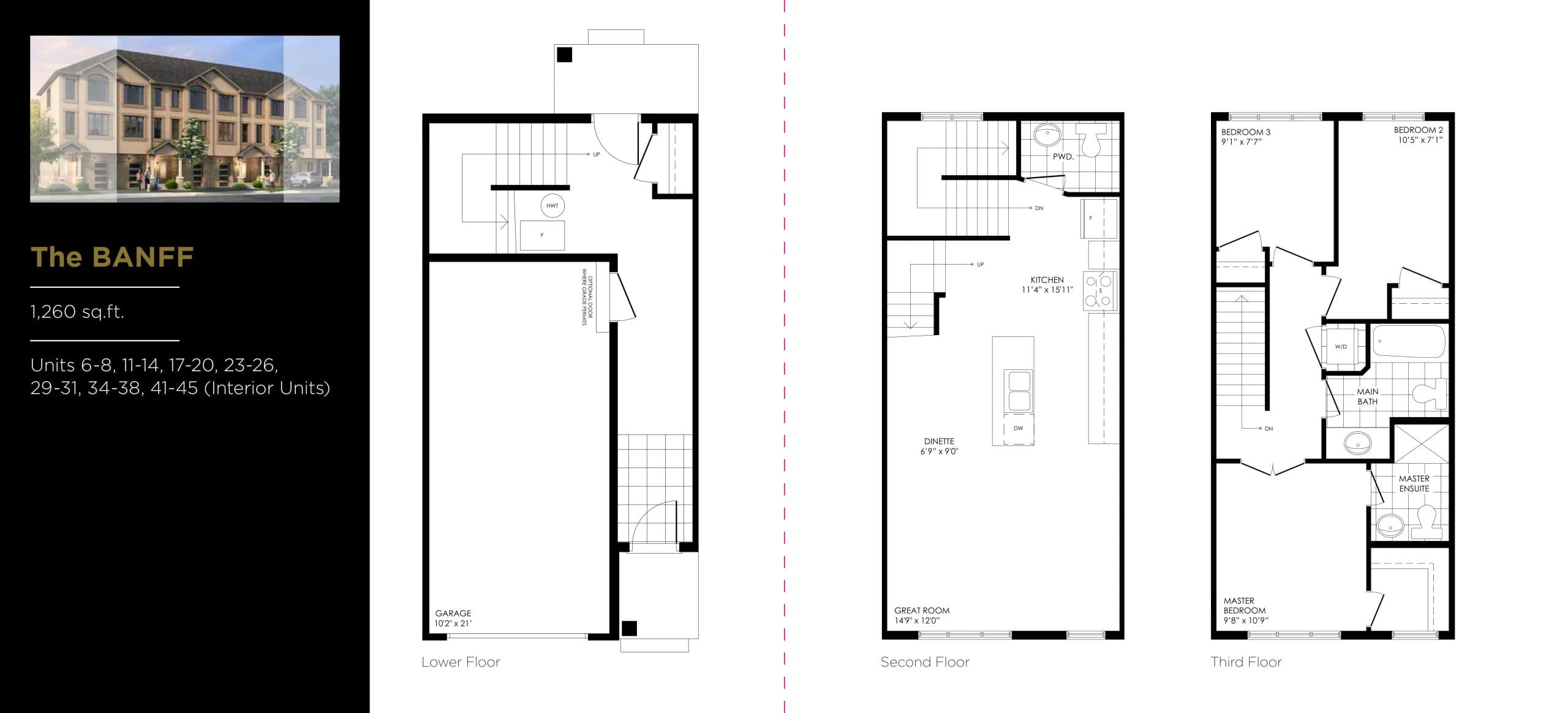 The BANFF Floor Plan at SOBA - South Barrie Towns - 1260 sq.ft