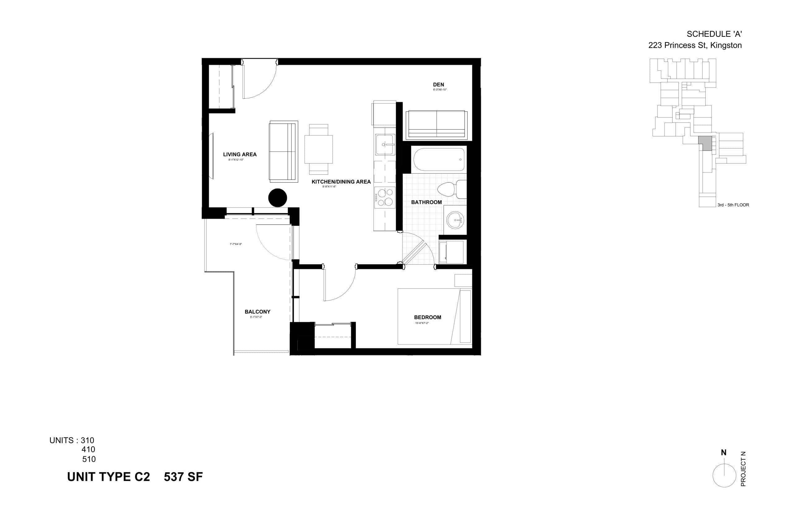 C2 Floor Plan at Crown Condos by IN8 Developments - 537 sq.ft