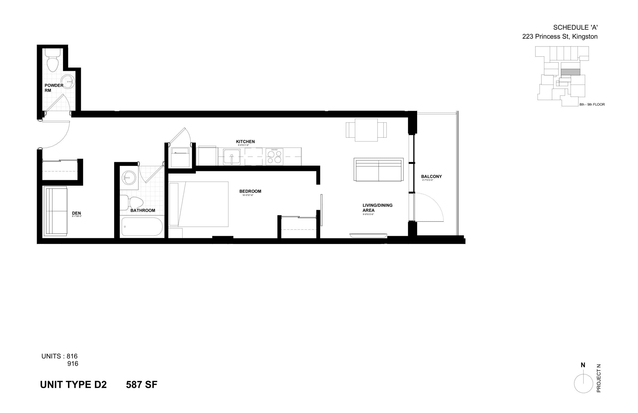 D2 Floor Plan at Crown Condos by IN8 Developments - 587 sq.ft