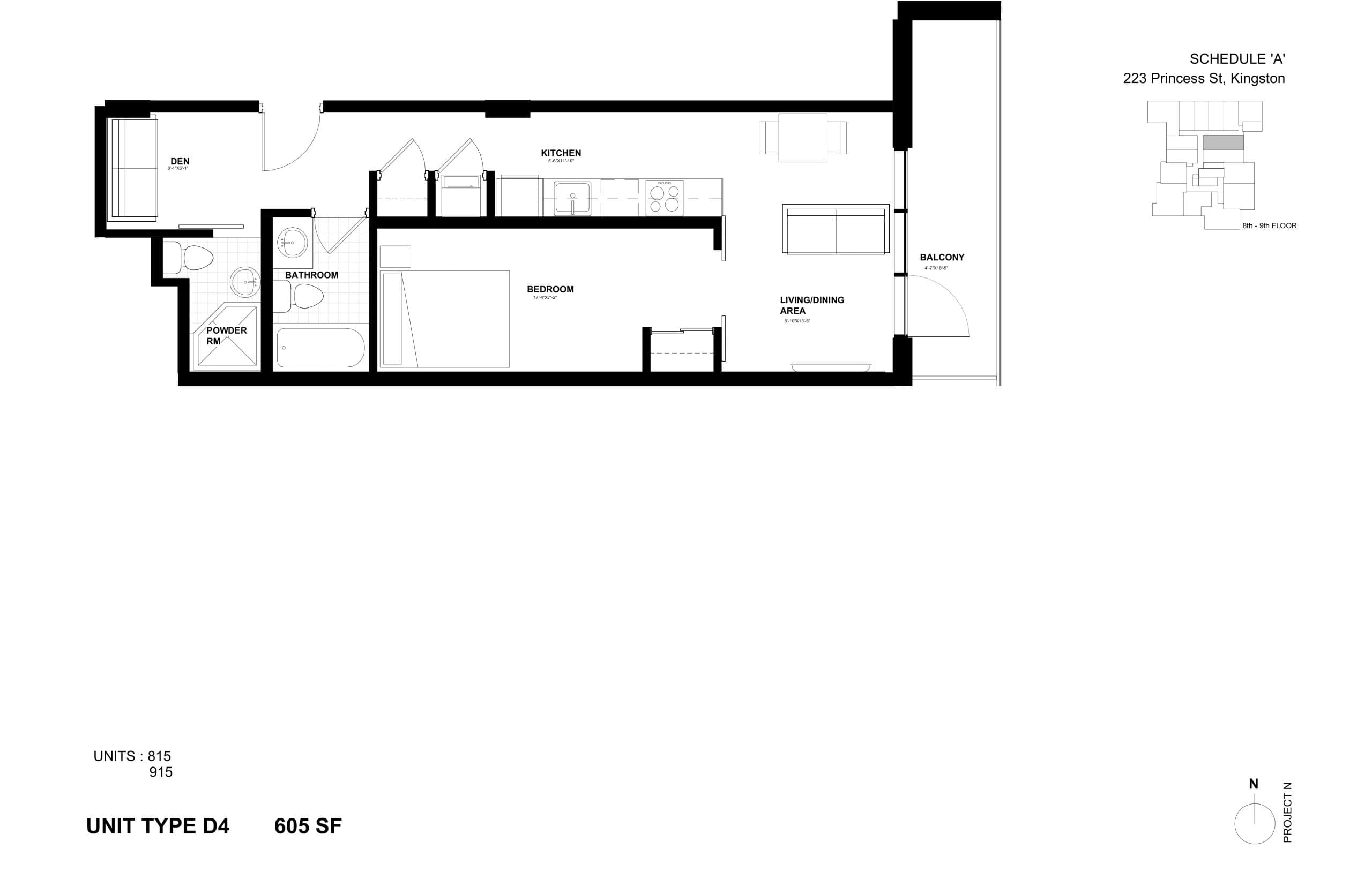 D4 Floor Plan at Crown Condos by IN8 Developments - 605 sq.ft