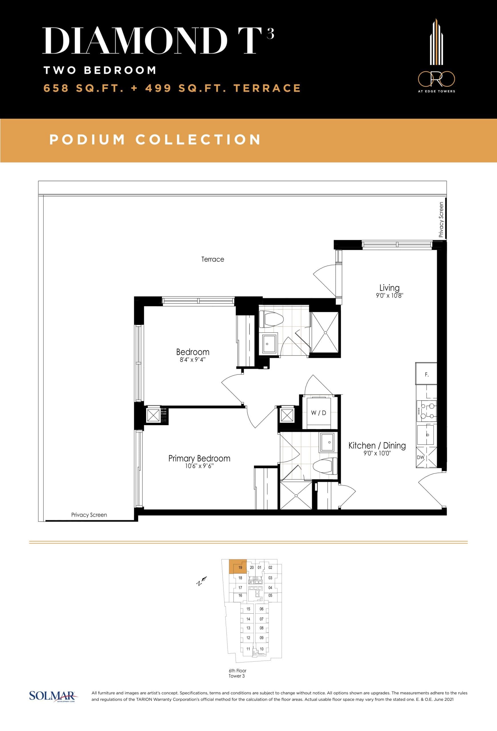Diamond T Floor Plan at ORO at Edge Towers Condos - 658 sq.ft