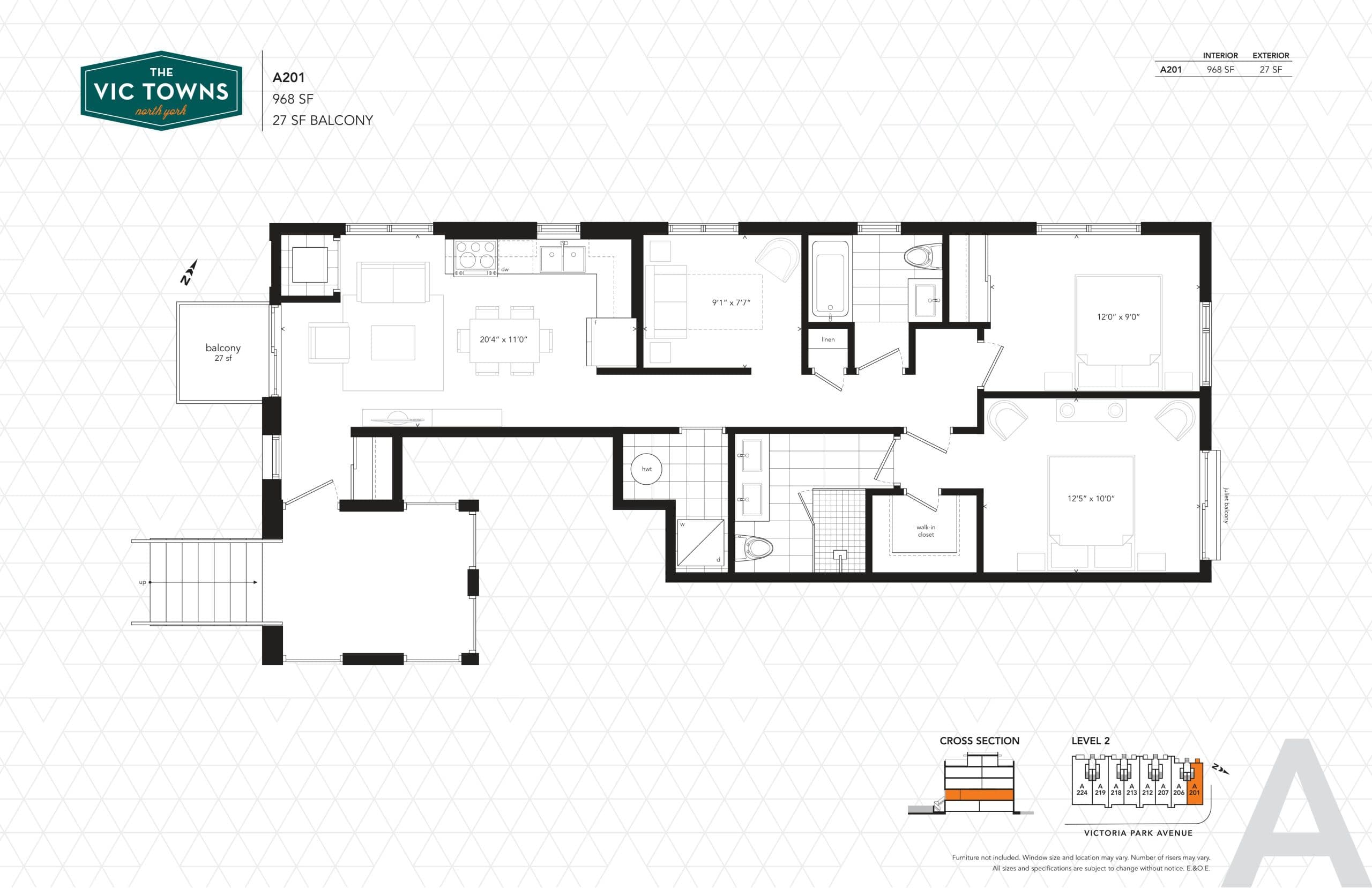 A201 Floor Plan at The Vic Towns Phase 2 - 968 sq.ft