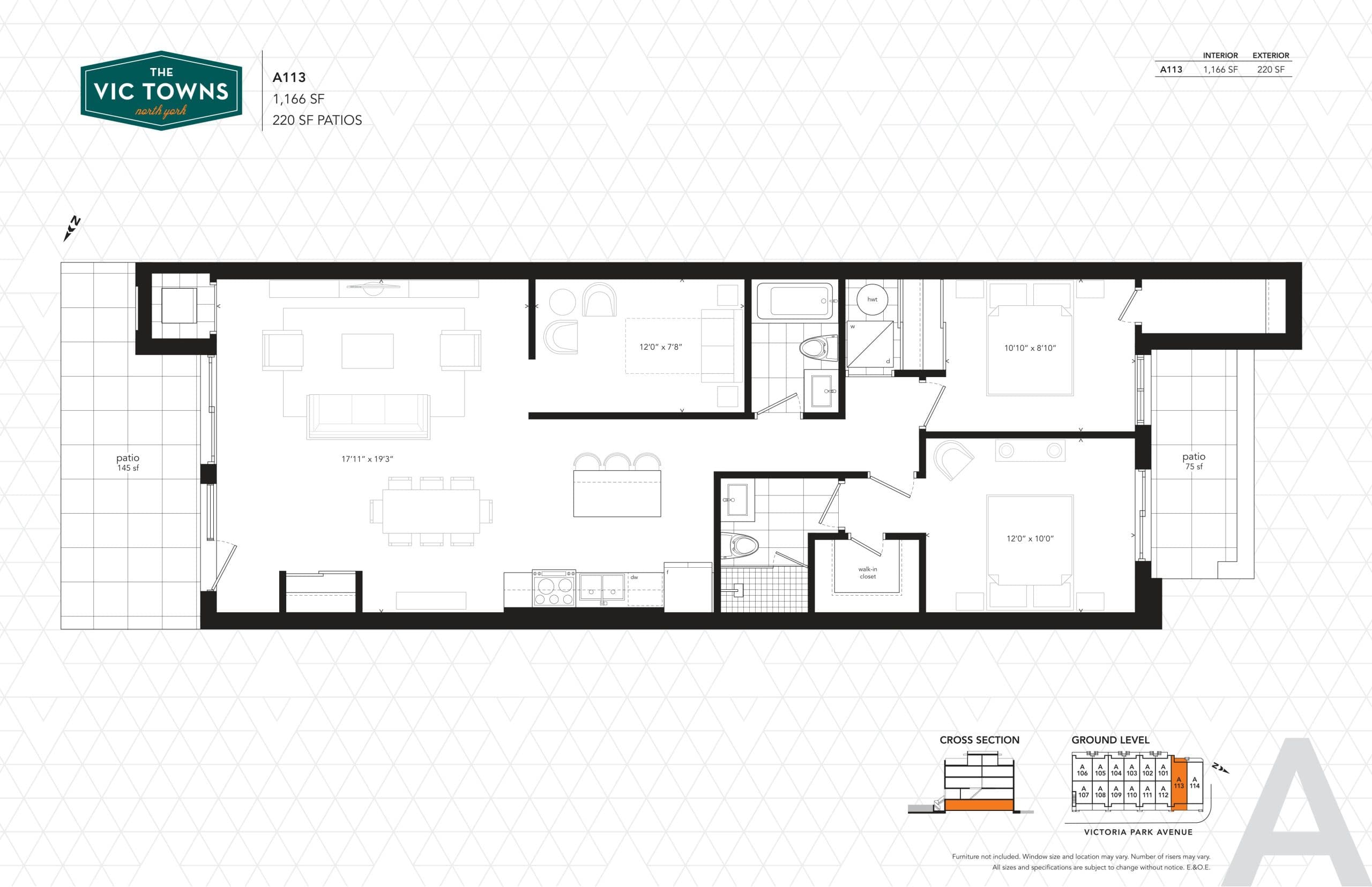 A113 Floor Plan at The Vic Towns Phase 2 - 1166 sq.ft