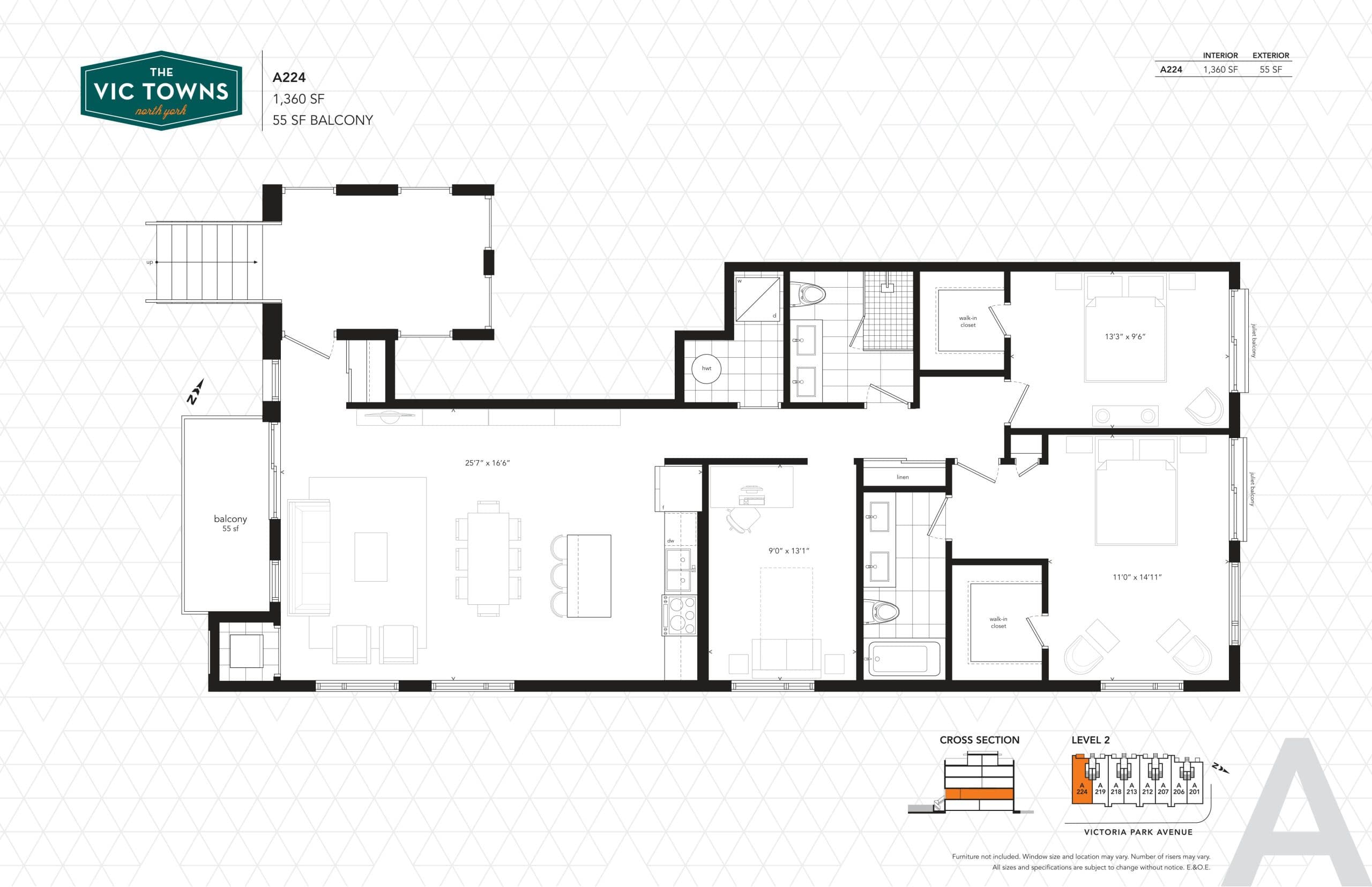 A224 Floor Plan at The Vic Towns Phase 2 - 1360 sq.ft