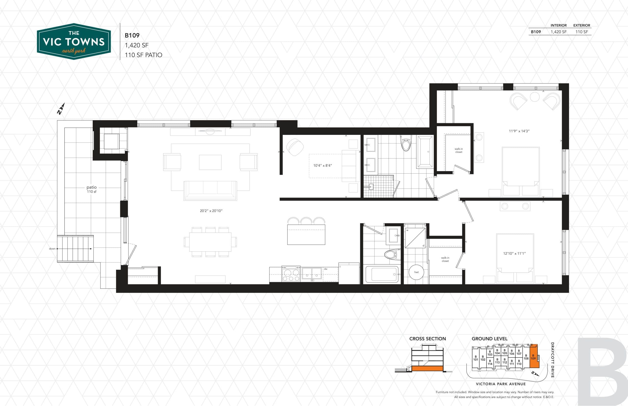 B109 Floor Plan at The Vic Towns Phase 2 - 1420 sq.ft