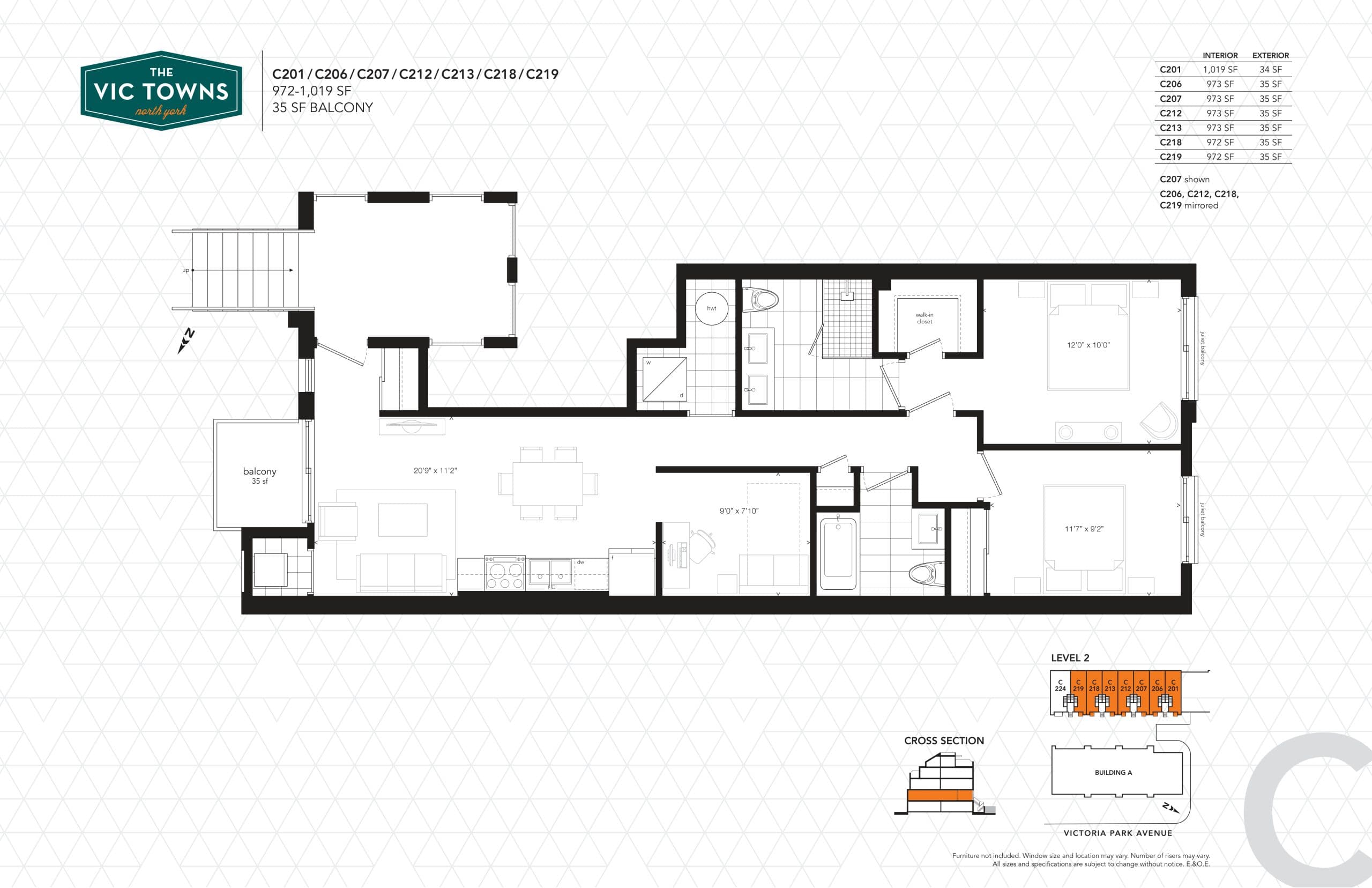 C201/C206/C207/C212/C213/C218/C219 Floor Plan at The Vic Towns Phase 2 - 1019 sq.ft