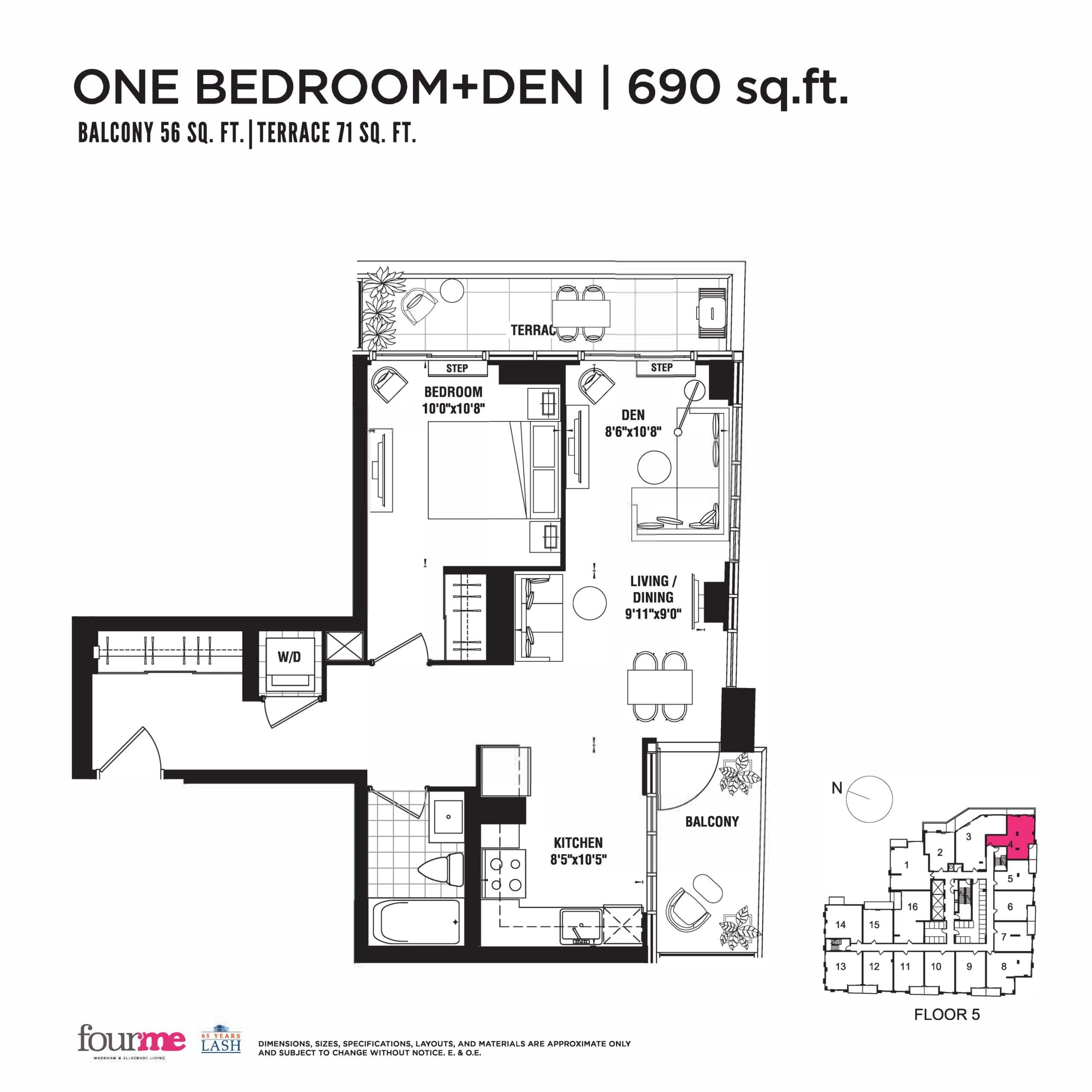 690 sq.ft. - Podium Floor Plan at FOURME Condos - 690 sq.ft