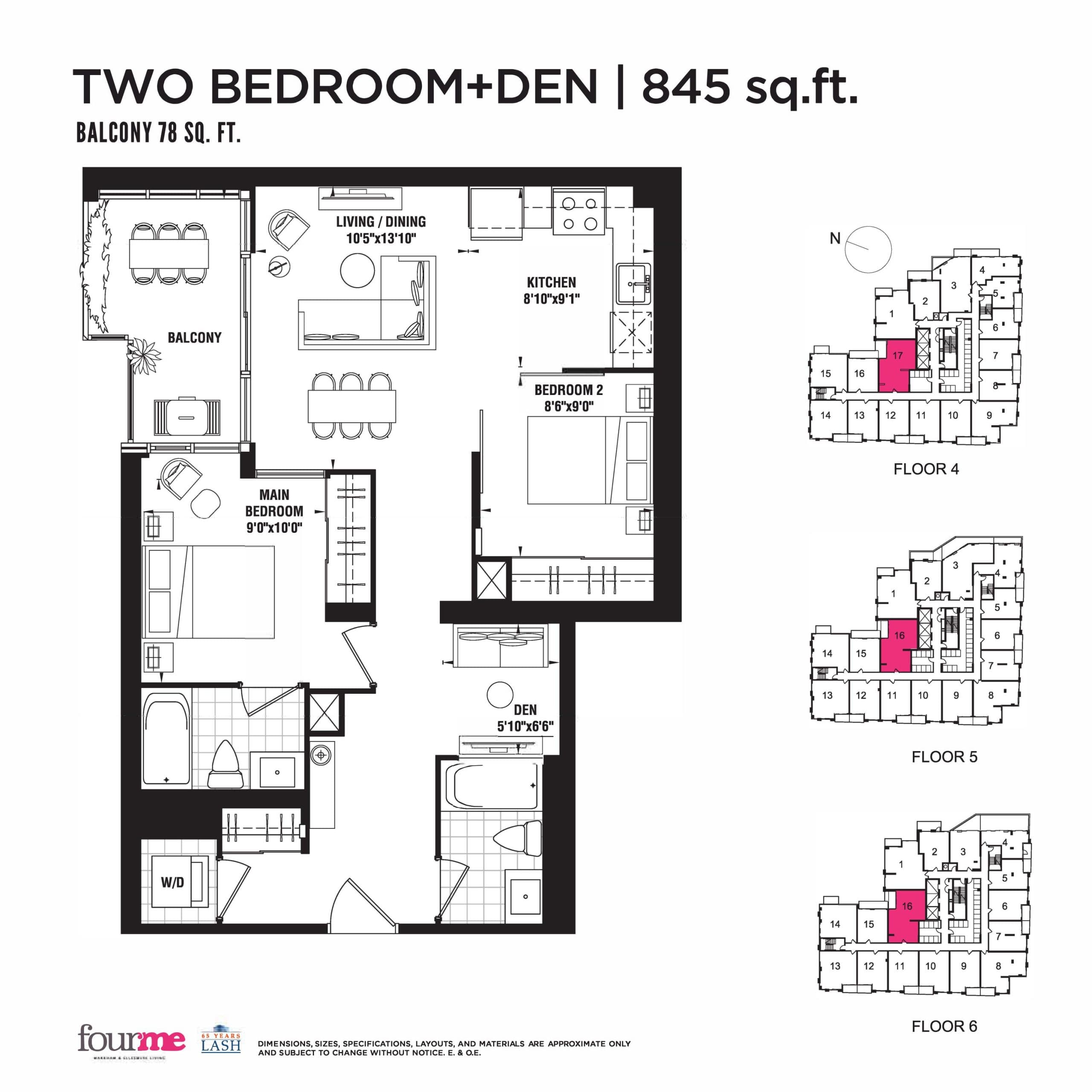 845 sq.ft. - Podium Floor Plan at FOURME Condos - 845 sq.ft