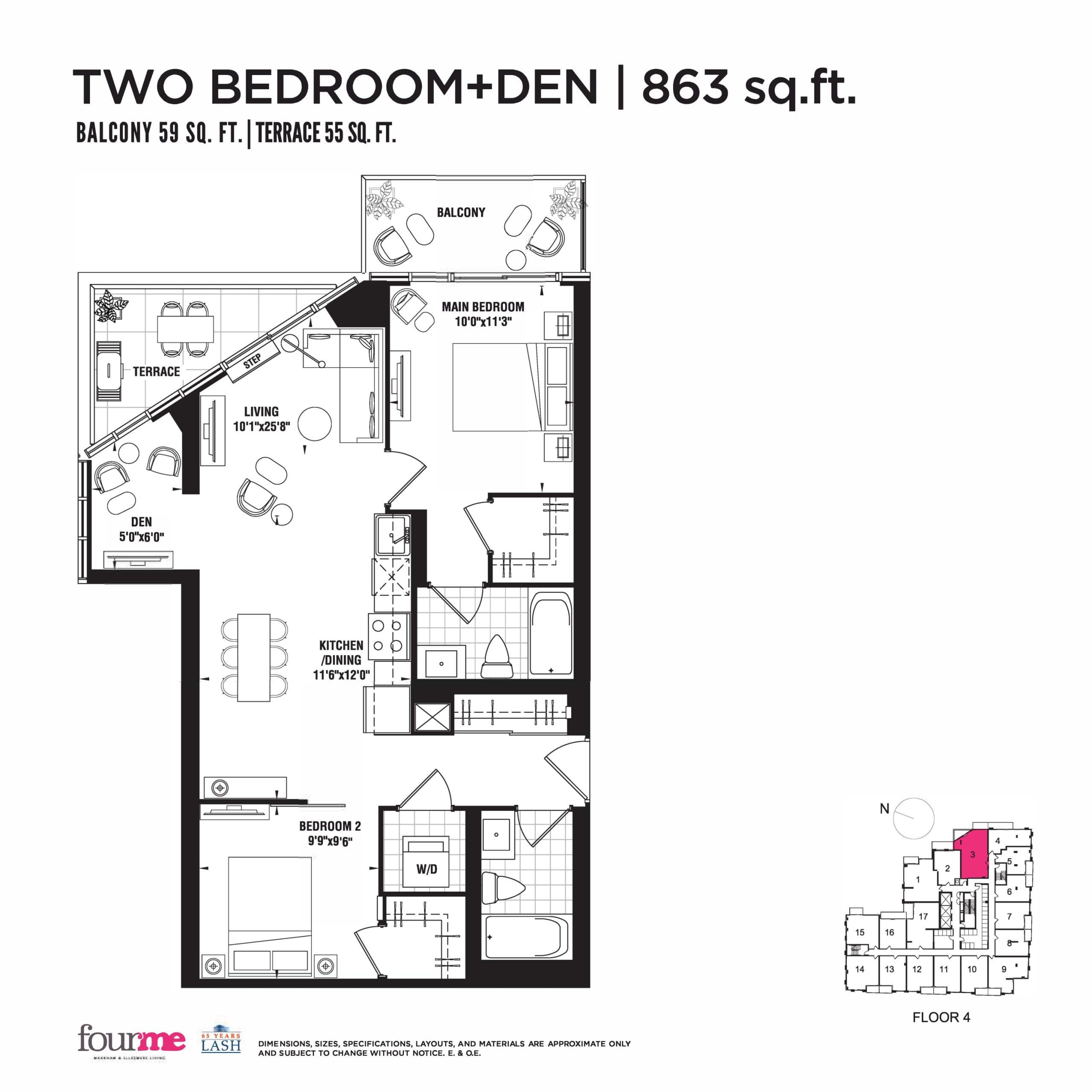 863 sq.ft. - Podium Floor Plan at FOURME Condos - 863 sq.ft