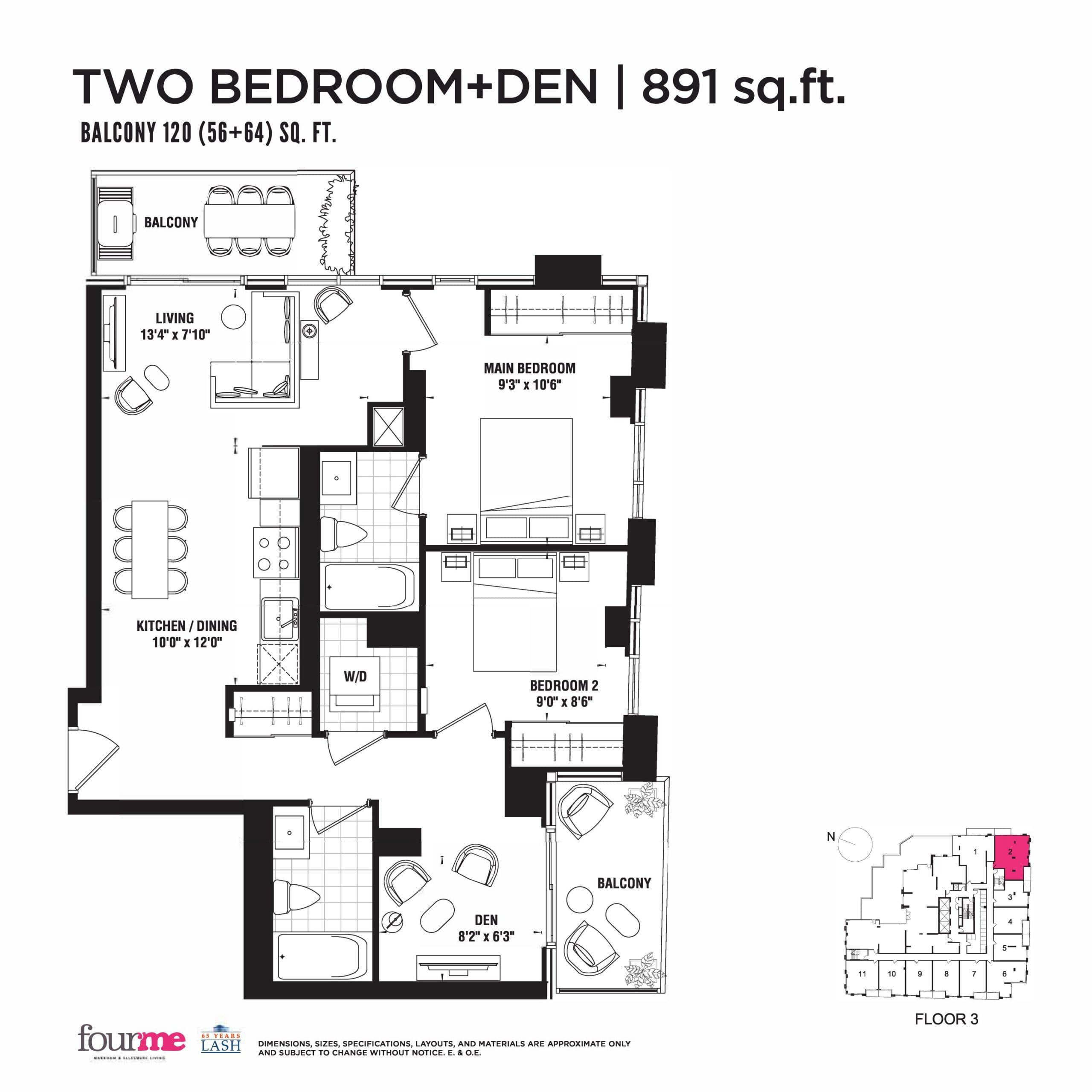 891 sq.ft. - Podium Floor Plan at FOURME Condos - 891 sq.ft