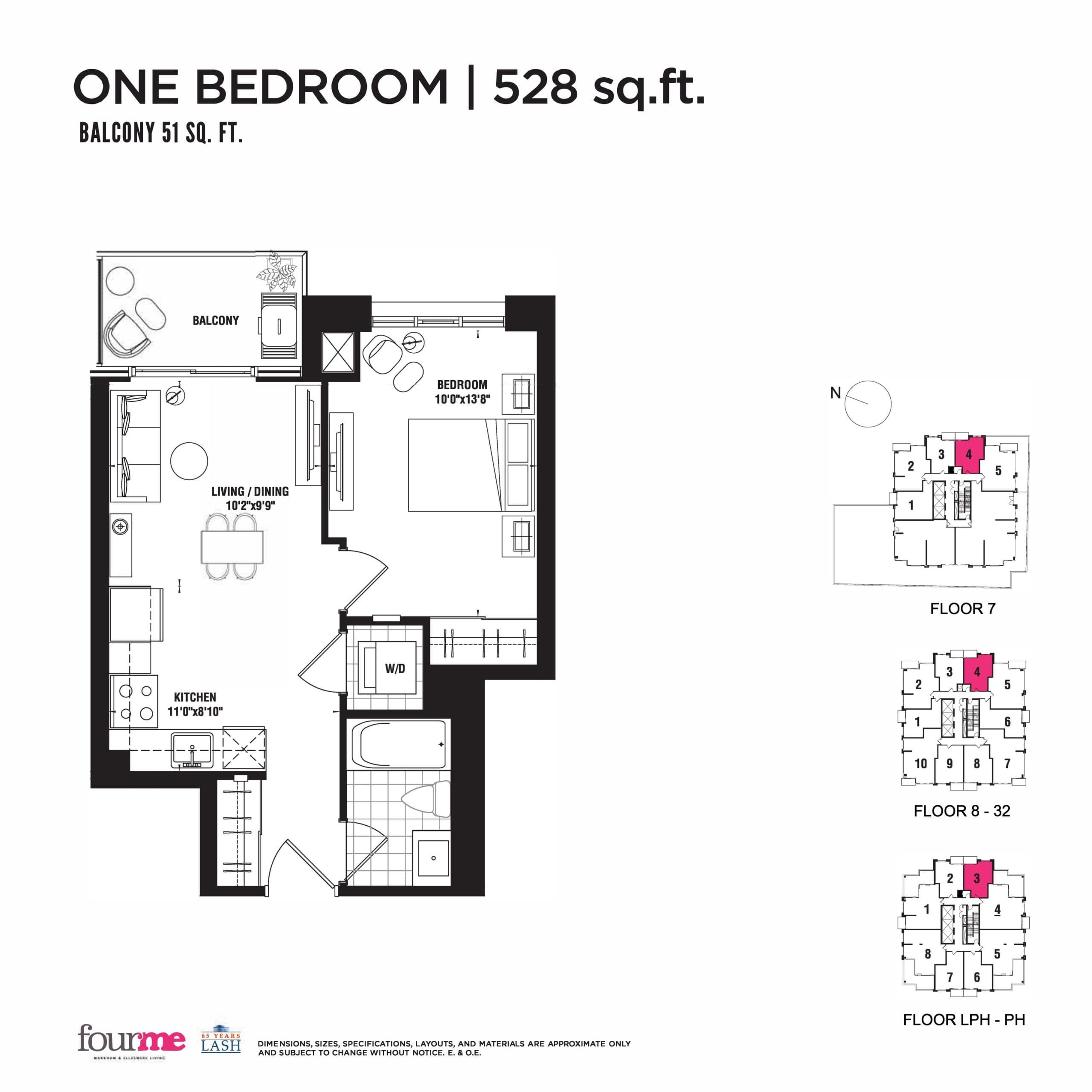 528 sq.ft. - Tower Floor Plan at FOURME Condos - 528 sq.ft