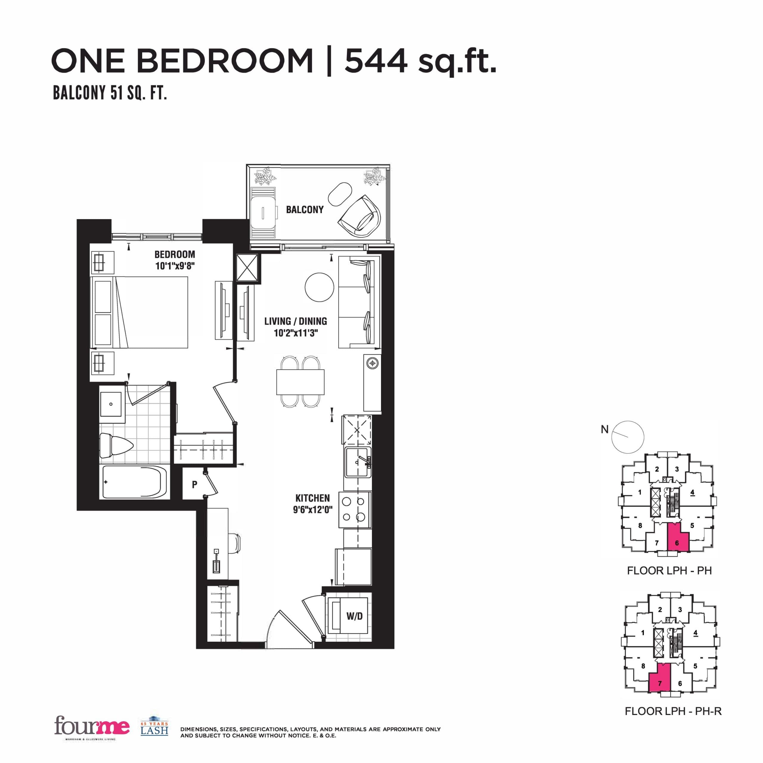 544 sq.ft. - Tower Floor Plan at FOURME Condos - 544 sq.ft