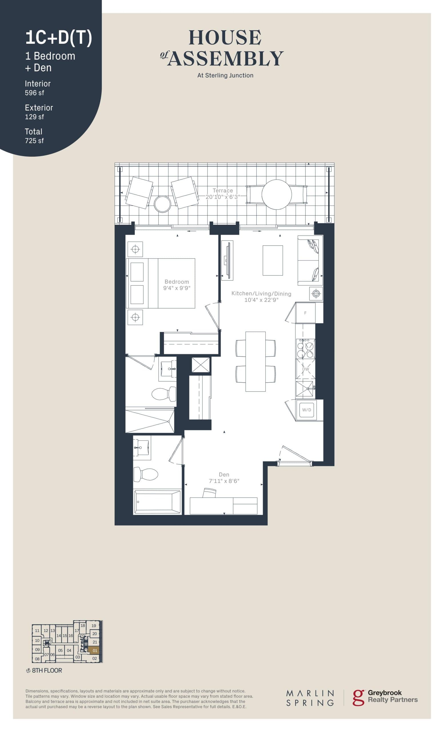 1C+D(T) Floor Plan at House of Assembly Condos - 596 sq.ft