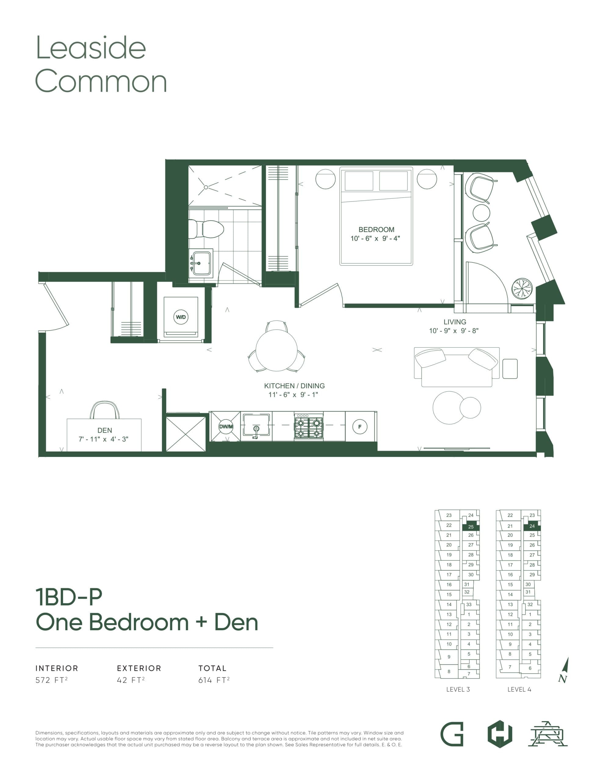 1BD-P Floor Plan at Leaside Common Condos - 572 sq.ft