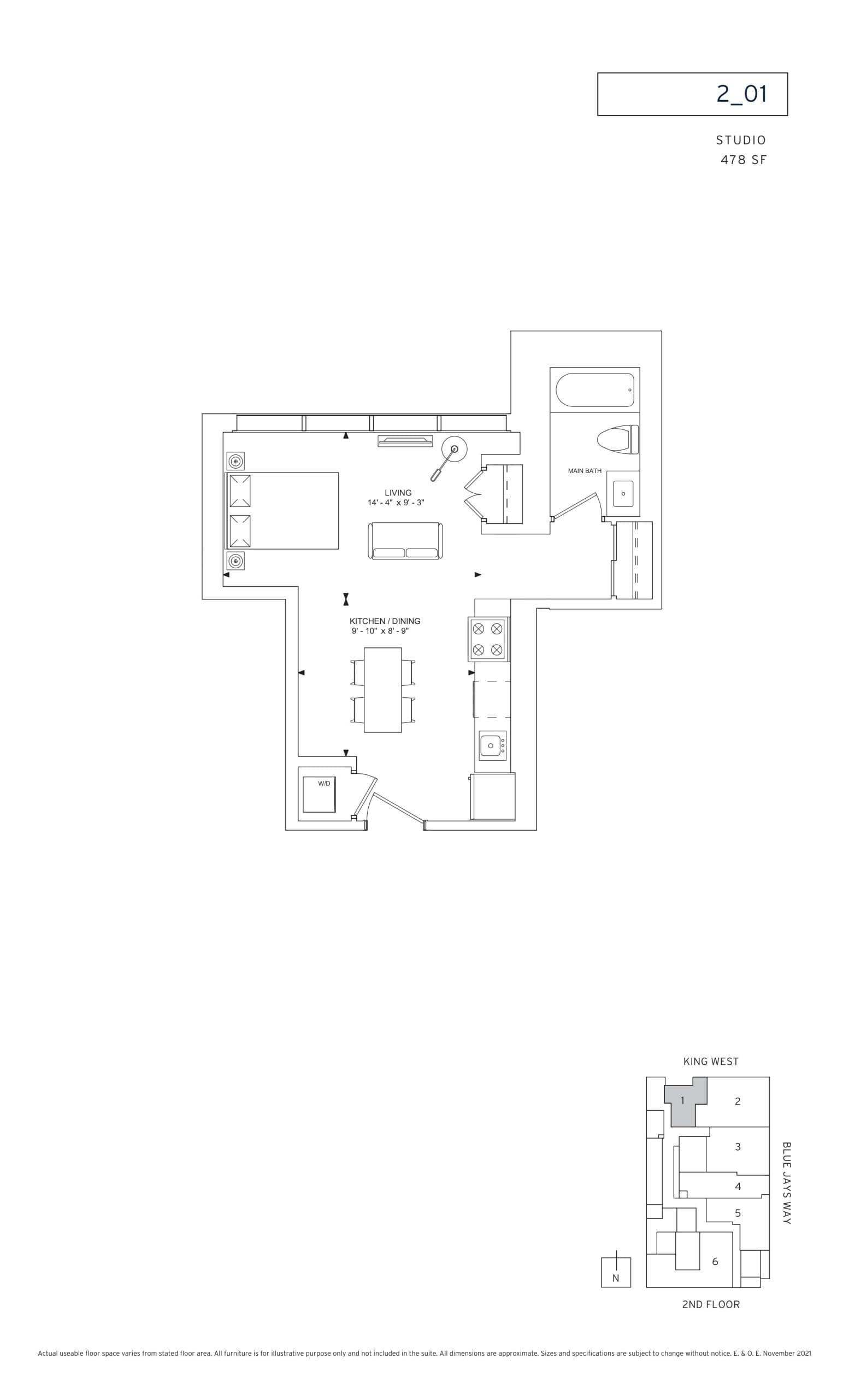 2_01 Floor Plan at 357 King West Condos - 478 sq.ft