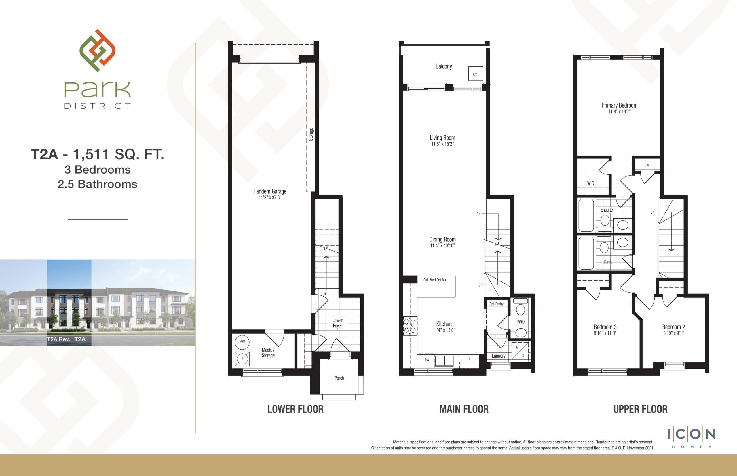 T2A - Timberland Collection Floor Plan at Park District Towns - 1511 sq.ft
