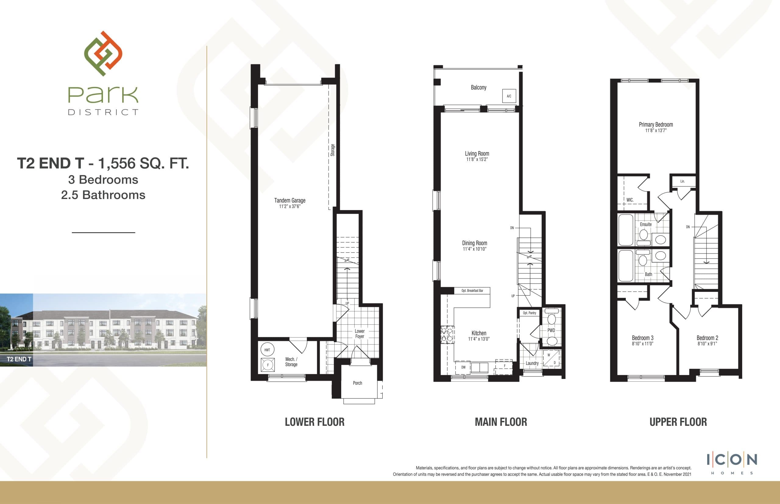 T2 End T - Timberland Collection Floor Plan at Park District Towns - 1556 sq.ft