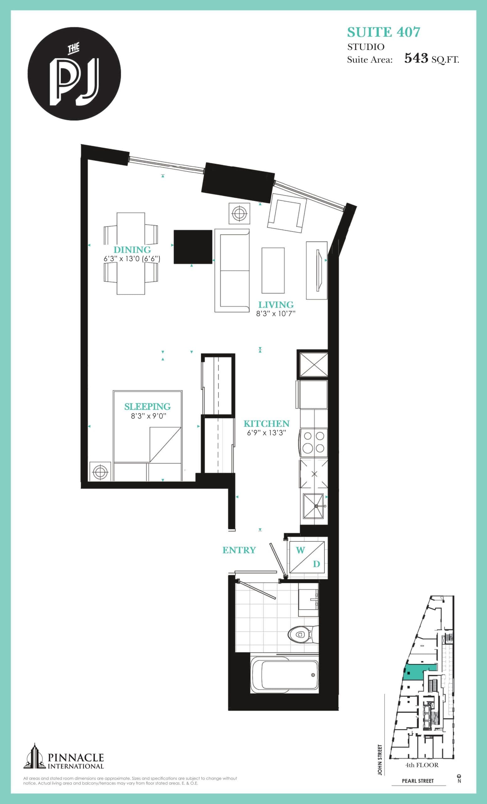 Suite 407 Floor Plan at The PJ Condos - 543 sq.ft