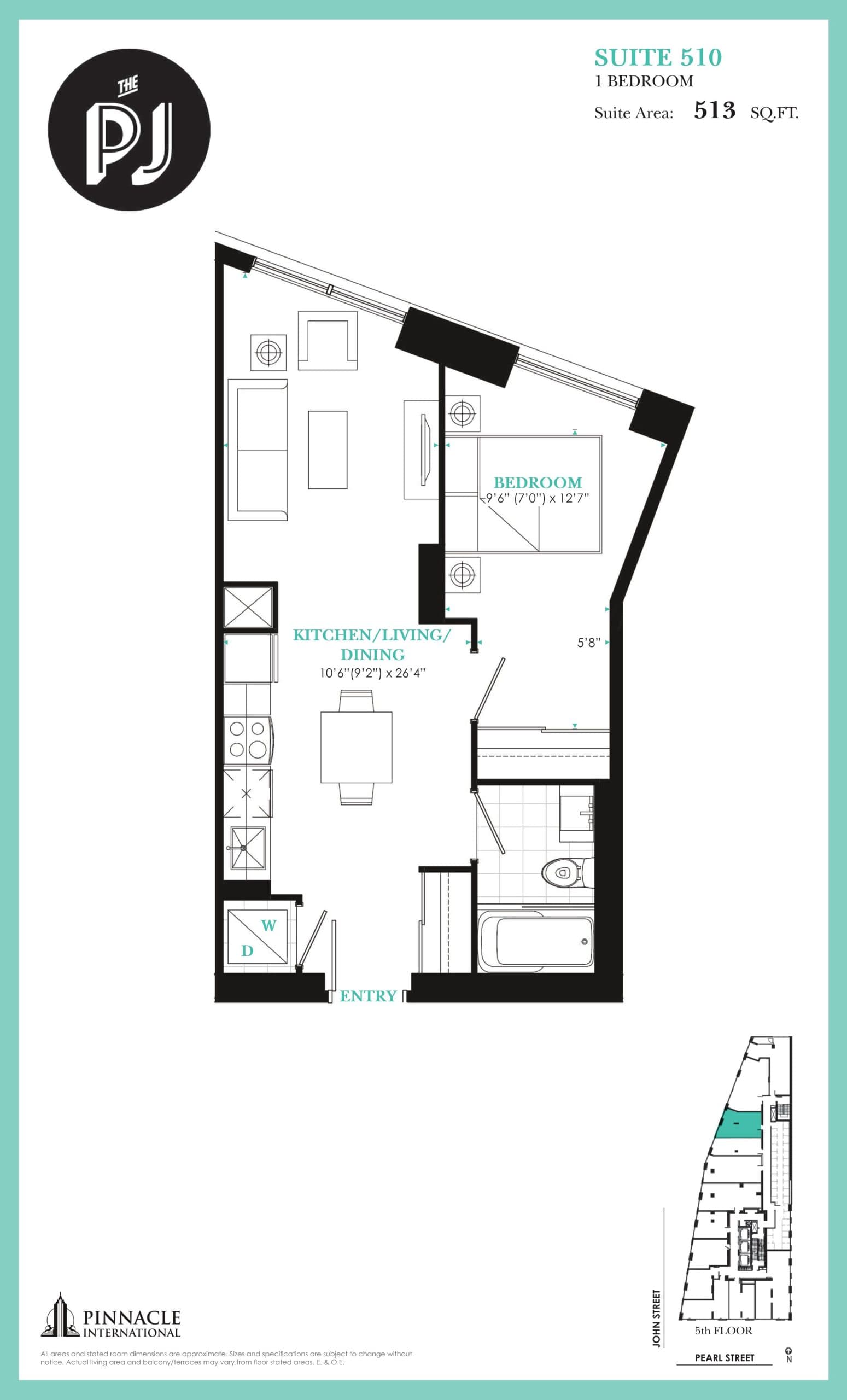 Suite 510 Floor Plan at The PJ Condos - 513 sq.ft