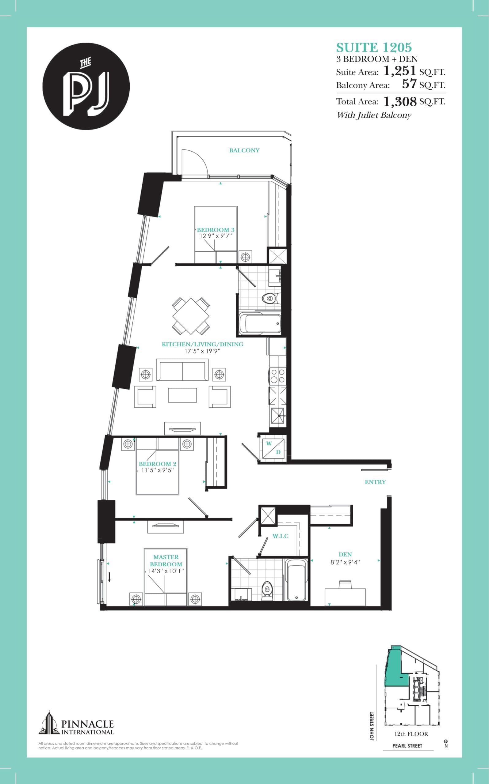 Suite 1205 Floor Plan at The PJ Condos - 1251 sq.ft