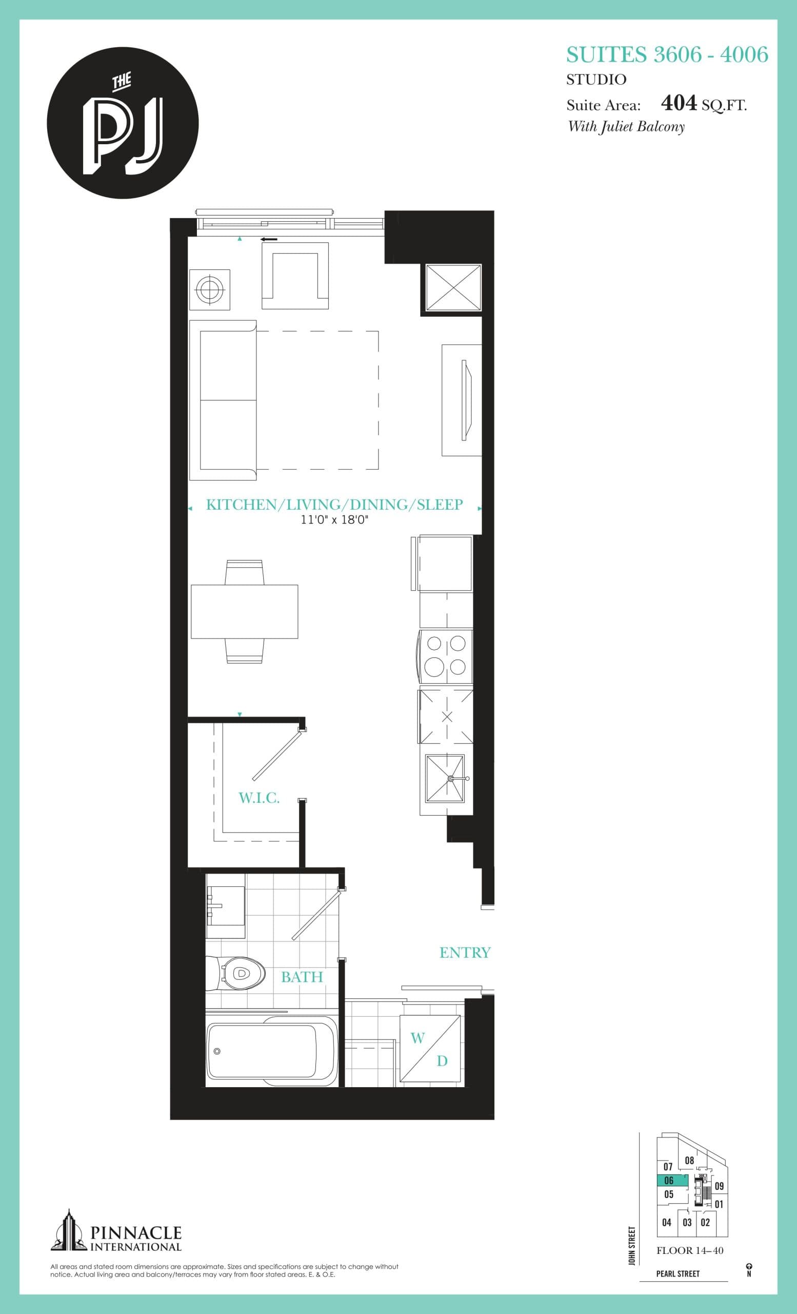 Suites 3606-4006 Floor Plan at The PJ Condos - 404 sq.ft