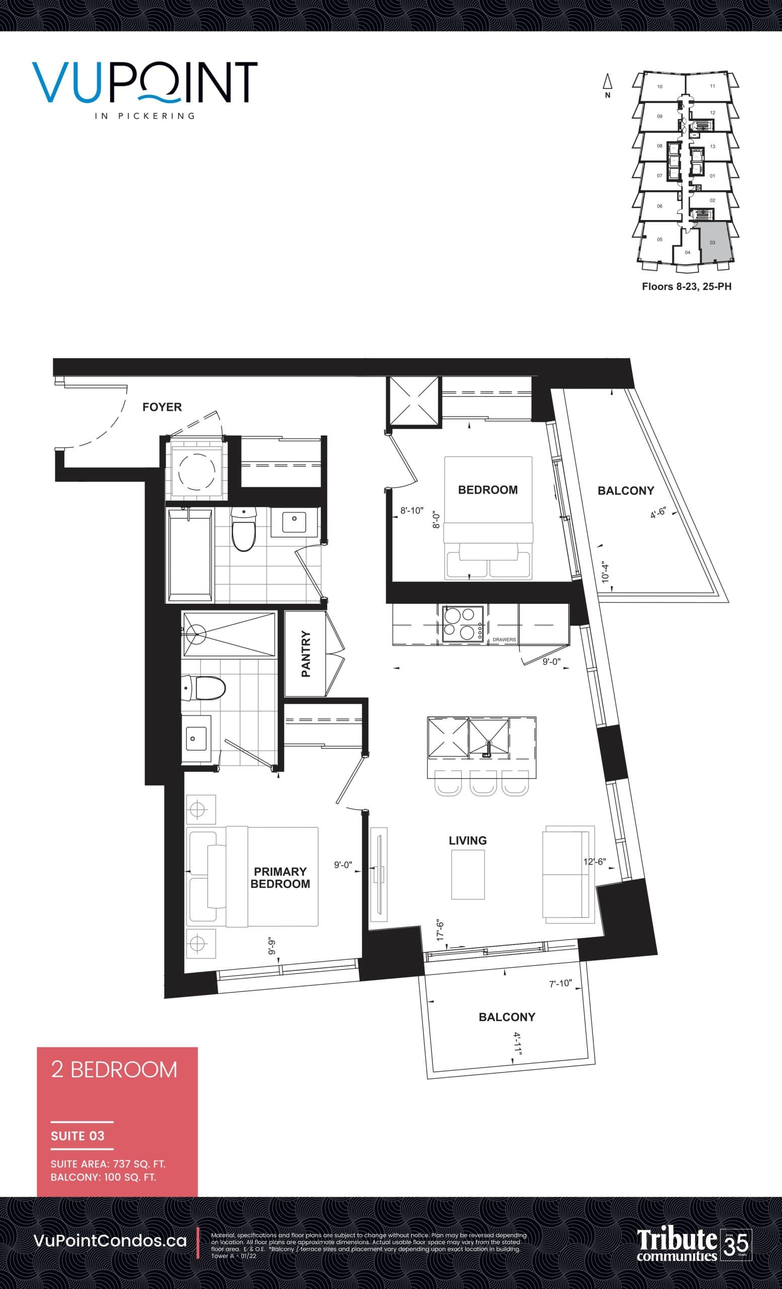 Suite 03 Floor Plan at VuPoint Condos - 737 sq.ft