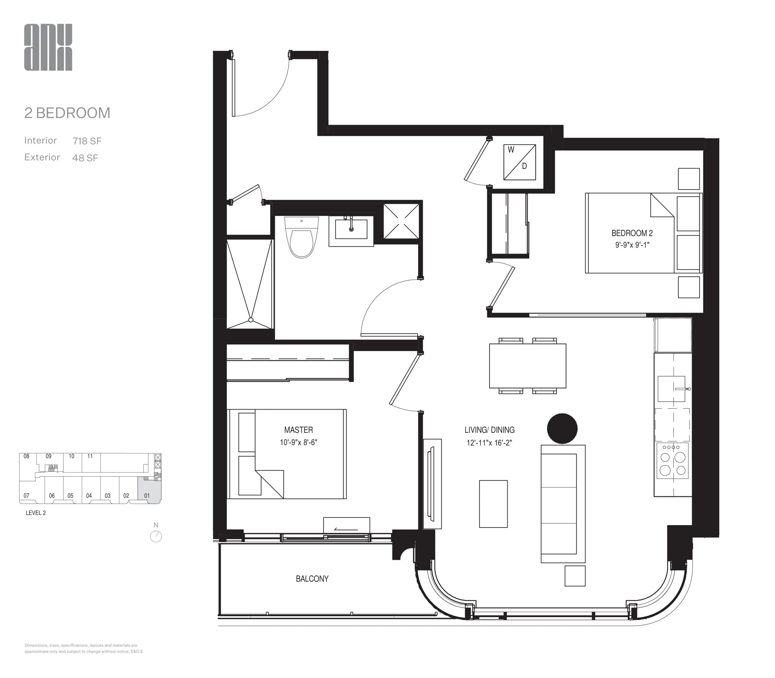 718 SF Floor Plan at ANX Condos - 718 sq.ft