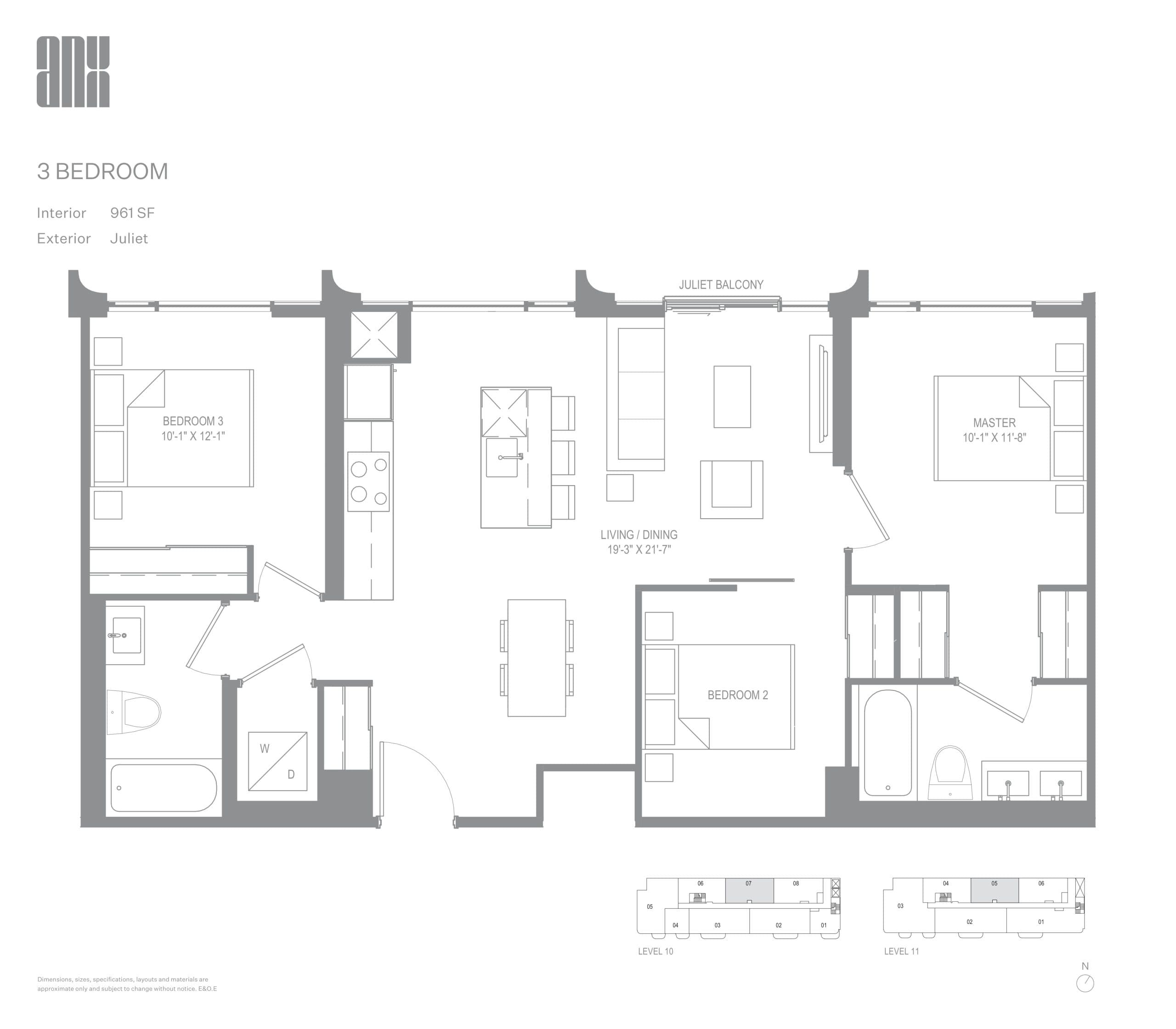 961 SF Floor Plan at ANX Condos - 961 sq.ft